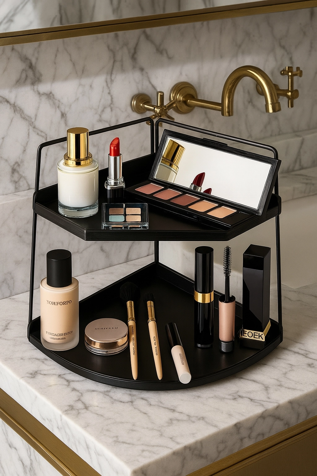 Takı Ve Makyaj Malzemesi İçin Çok Amaçlı Düzenleyici Banyo Masaüstü Kozmetik Organizeri Dekoratif 2 Katlı Raf