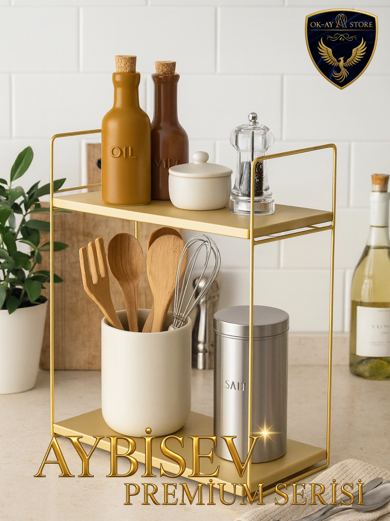 Ahşap Metal Premium Raf – Aybisev 2 Katlı Ev Düzenleyici