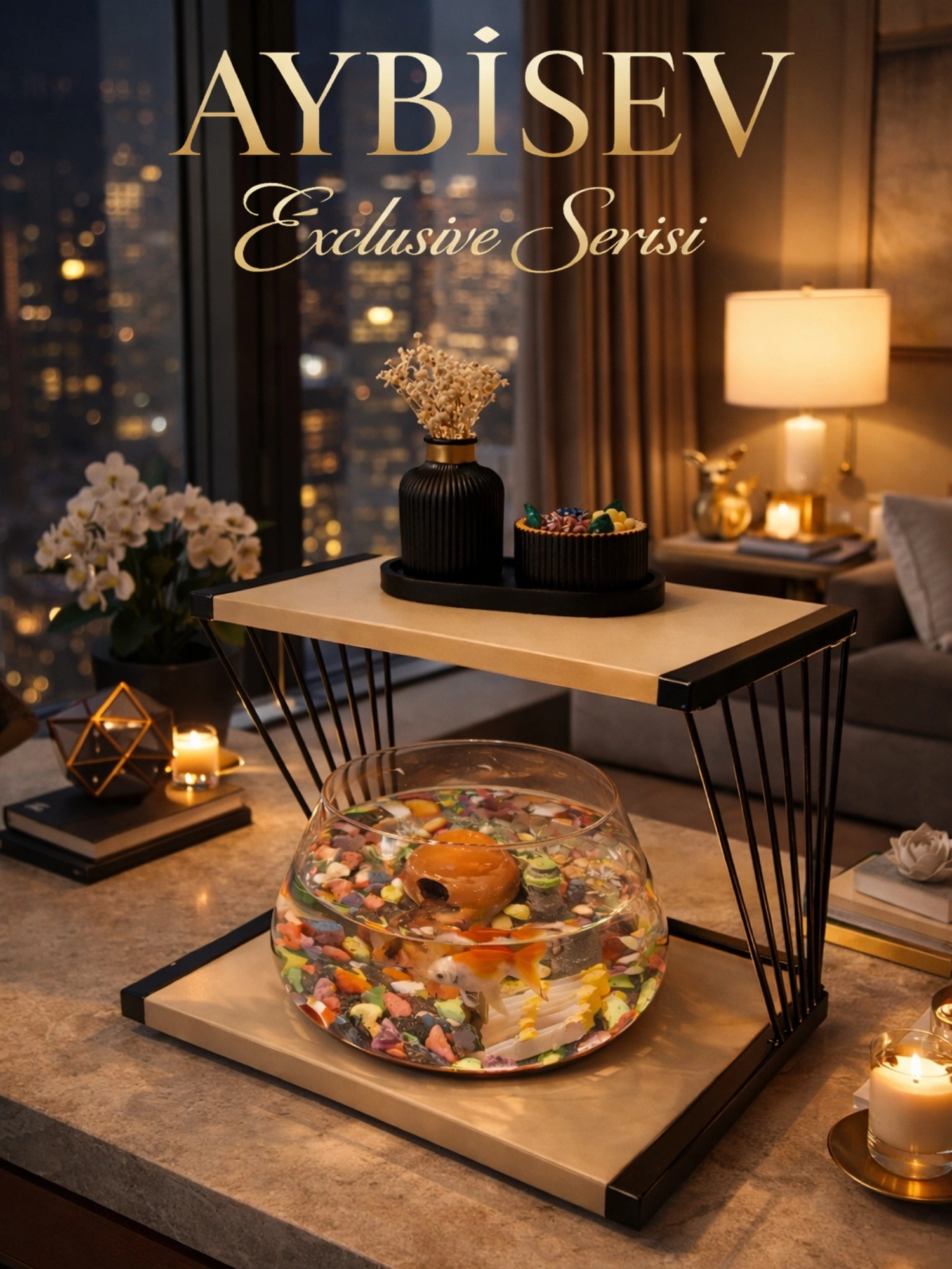 Minimal Lüks Tarzı Yansıtan Cam Fanus Beta Balığı Masa Üstü Akvaryumu