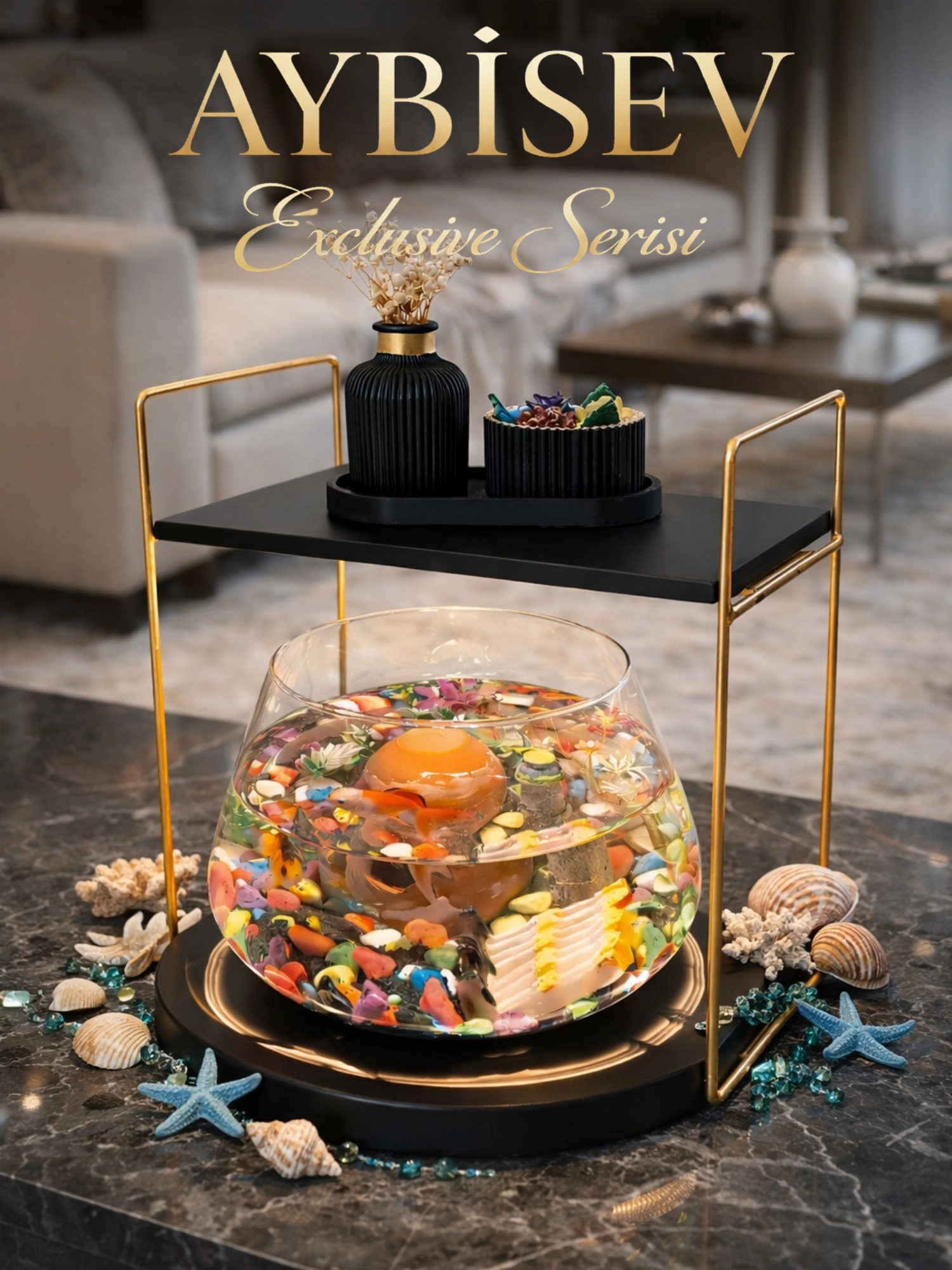 Şık ve Sofistike Tasarımlı Cam Fanus Beta Balığı Akvaryum Seti