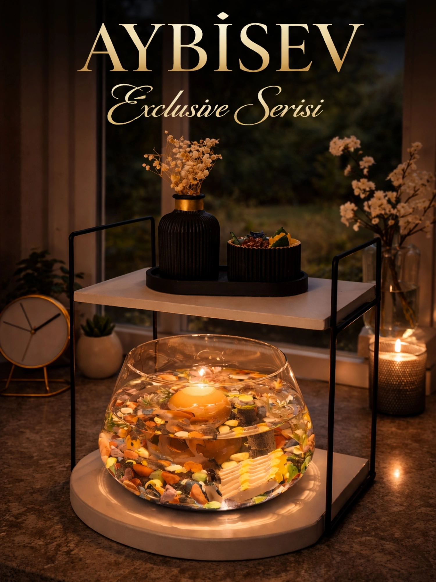 Zarif ve Premium Cam Fanus İçinde Beta Balığı Akvaryum & Fanus Standı