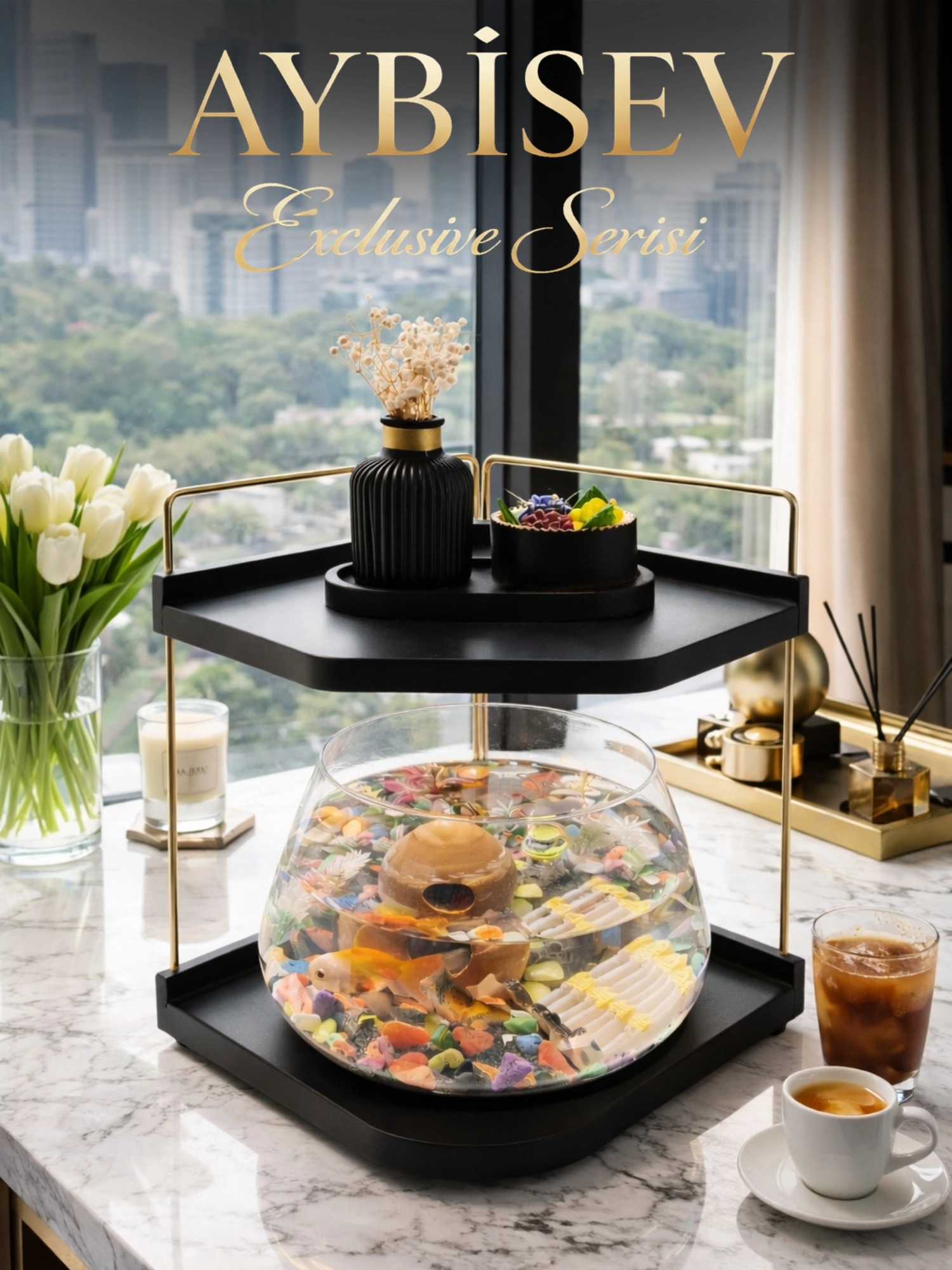 Led Işıklı Beta Akvaryumu & Fanusu, Dekoratif Masaüstü Cam Balık Fanusu Modern Tasarım