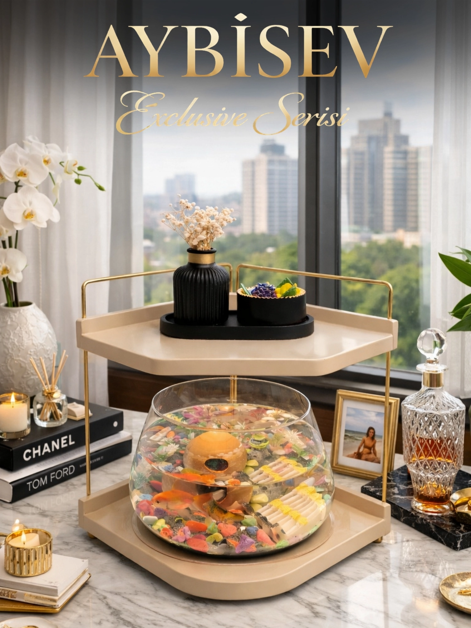 Beta Balıkları İçin Led Işıklı Dekoratif Akvaryum Fanusu Cam Tasarım