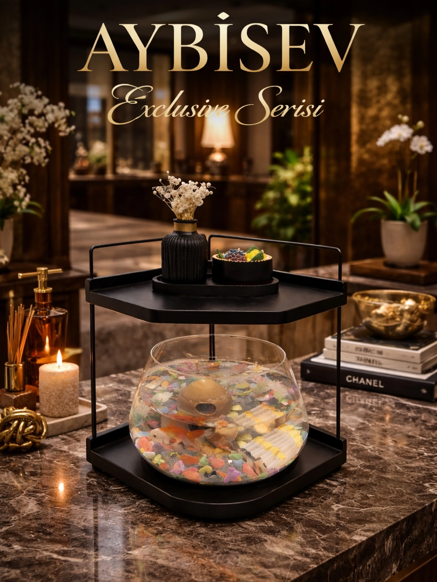 Beta Balığı İçin Led Işıklı Akvaryum Fanusu, Şık  Masaüstü Cam Tasarım