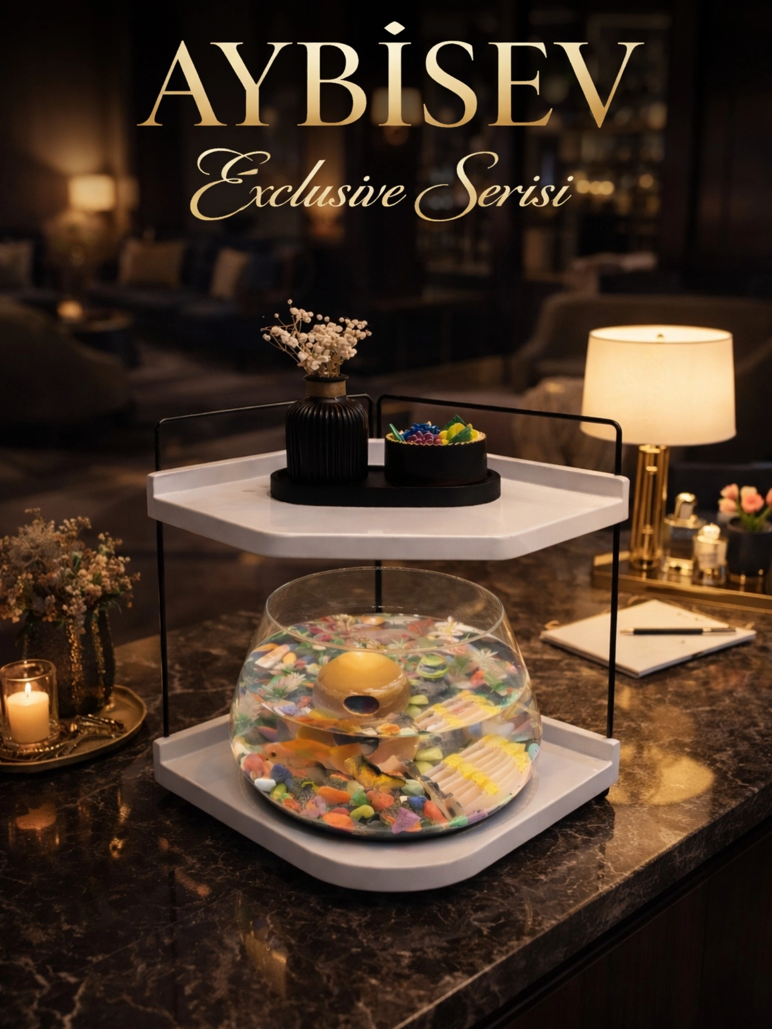 Cam Tasarımlı Led Işıklı Beta Fanusu, Dekoratif Masaüstü Akvaryum