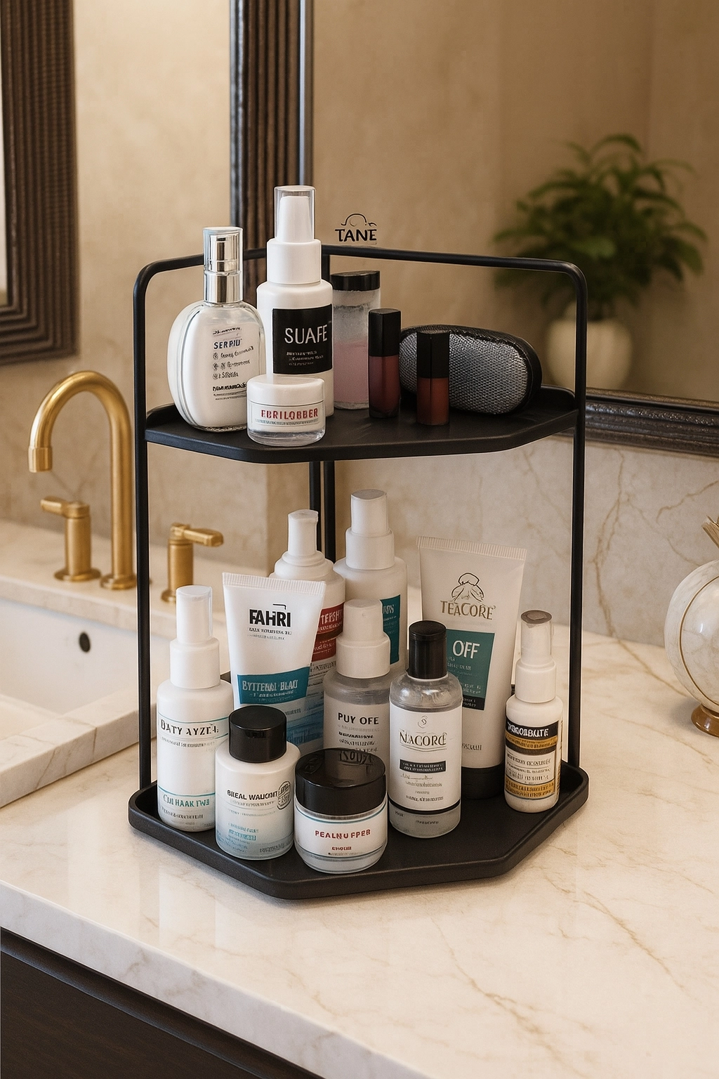 Banyo Rafı Çok Amaçlı Düzenleyici Tezgah Üstü Dekoratif 2 Katlı Raf 