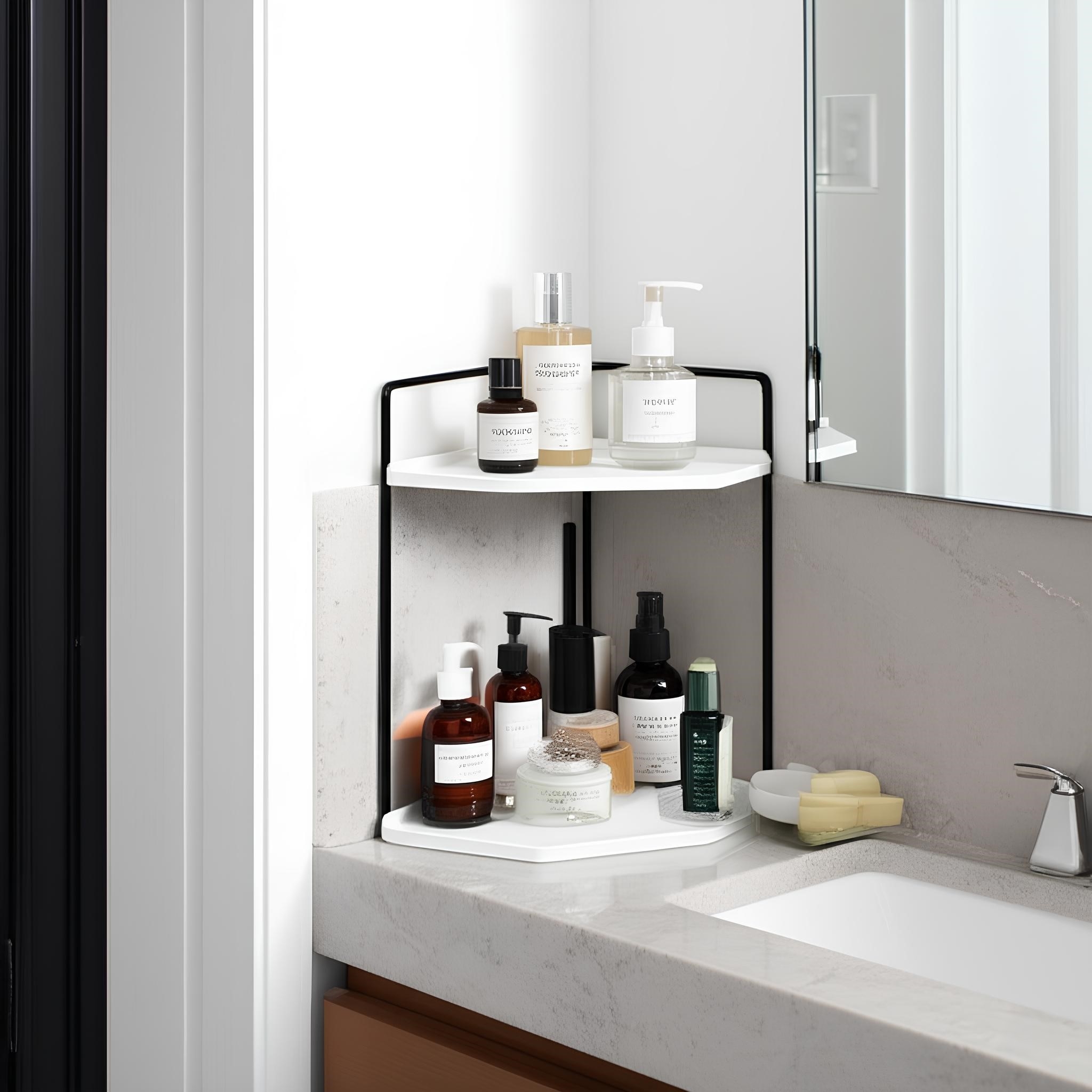 Banyo Rafı Çok Amaçlı Düzenleyici Tezgah Üstü Dekoratif 2 Katlı Raf 