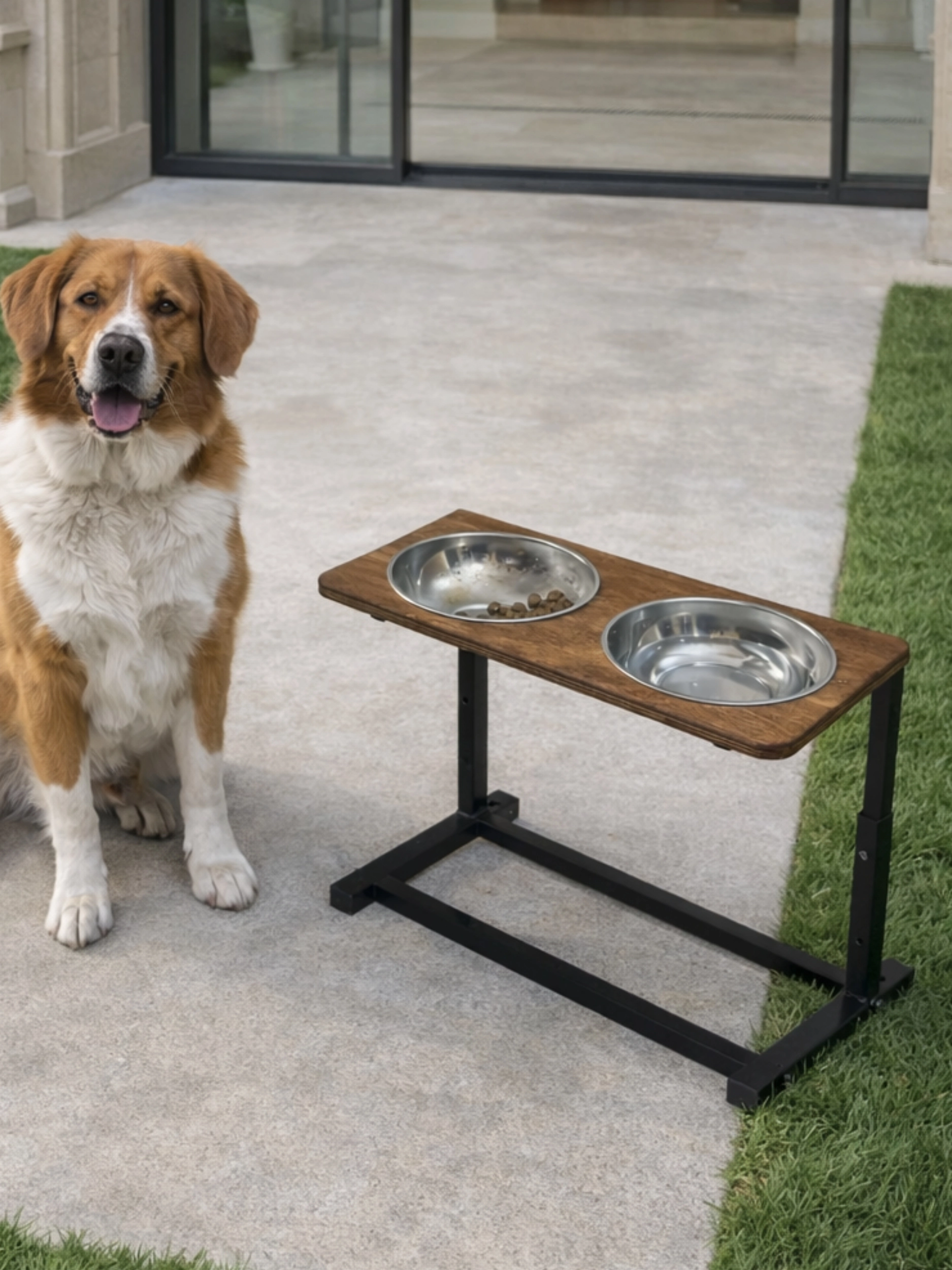 Büyük Irklar İçin XL Ayarlanabilir Metal Köpek Mama ve Su Standı