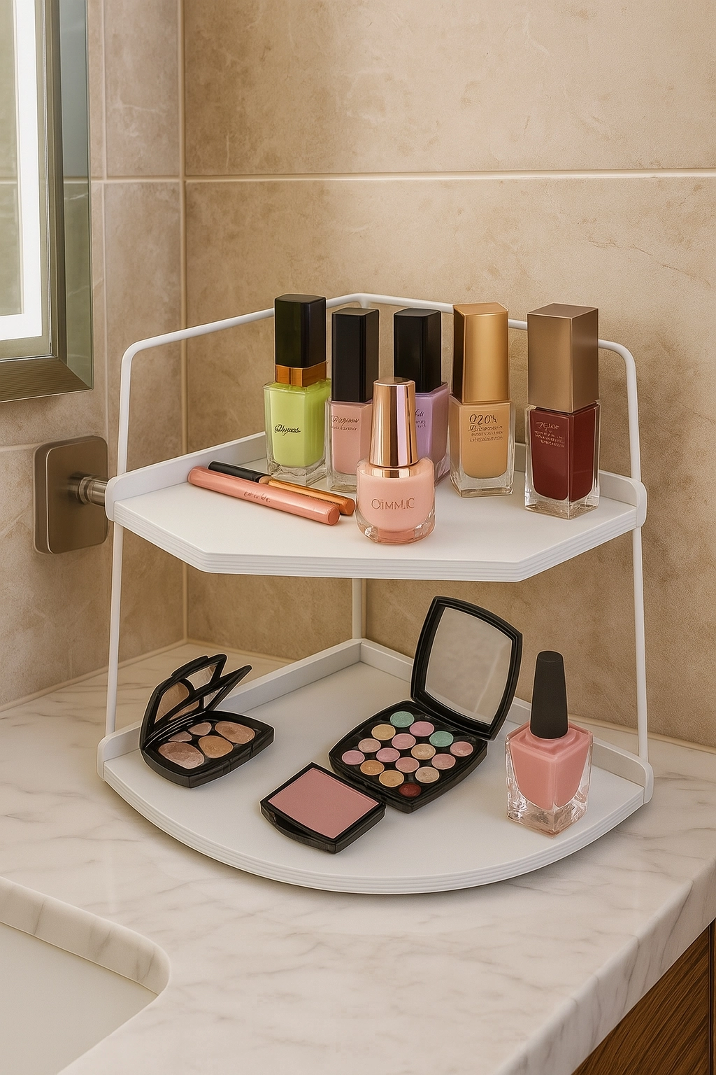 Takı Ve Makyaj Malzemesi İçin Çok Amaçlı Düzenleyici Banyo Masaüstü Kozmetik Organizeri Dekoratif 2 Katlı Raf