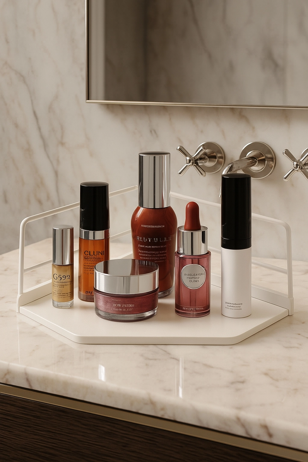 Dekoratif Ahşap Organizer | Paslanmaz Çelik Organizer – Mutfak, Banyo, Salon, Çalışma Masası