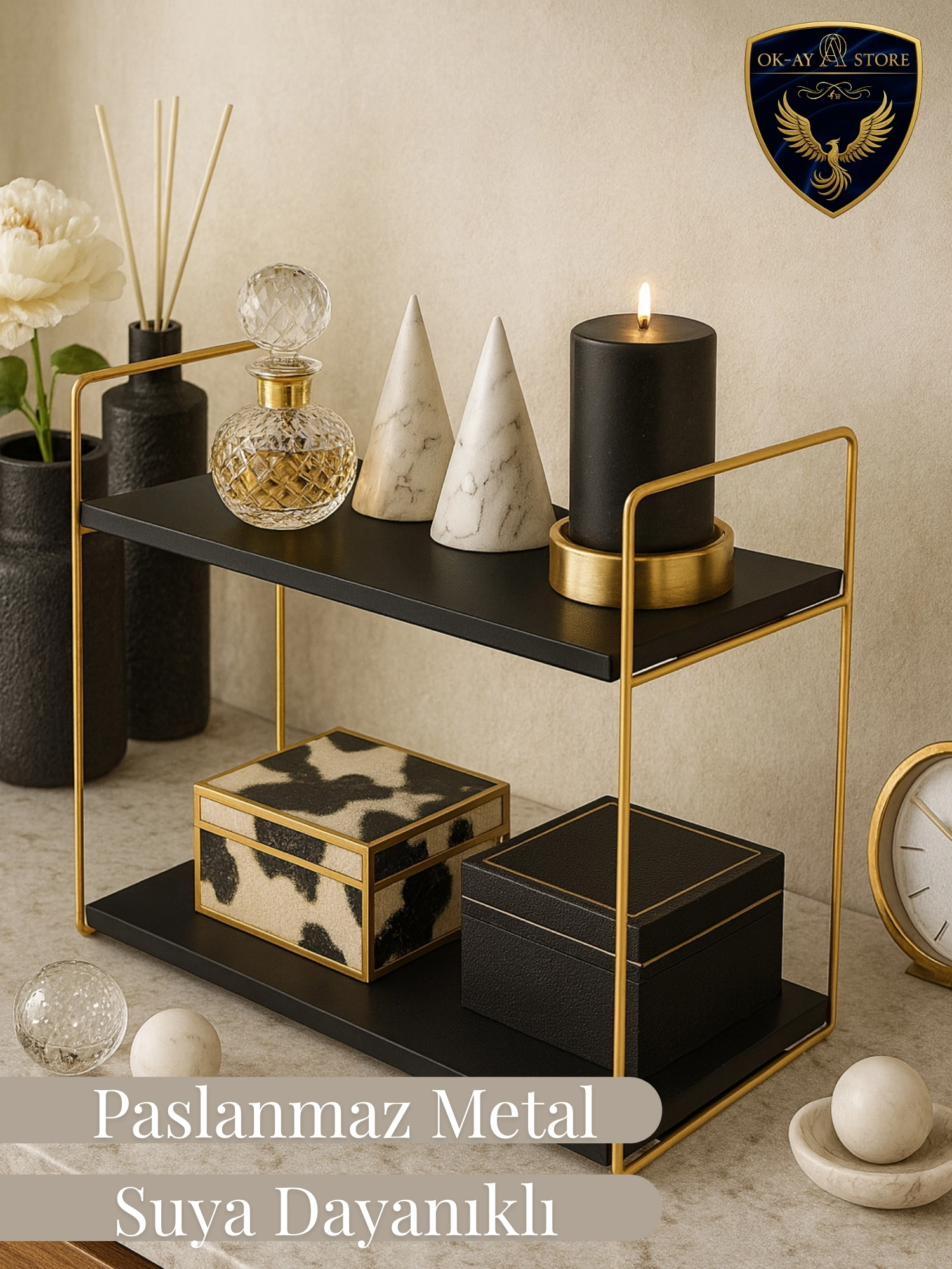 Aybisev Premium Serisi Çok Amaçlı Ahşap Metal Düzenleyici 2 Katlı Raf Uzun Ömürlü Kaliteli Tasarım 