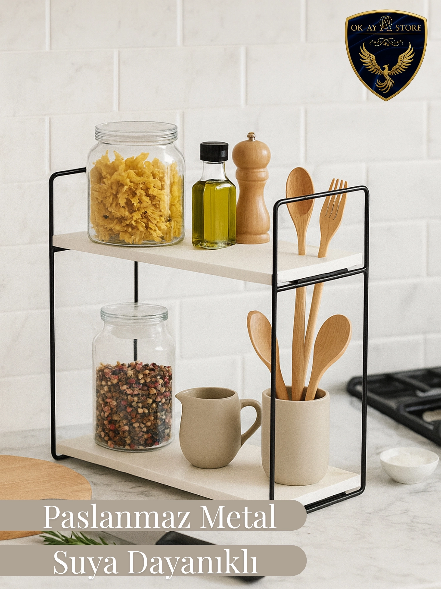 Çok Amaçlı Ahşap Metal Raf 2 Katlı – Aybisev Premium Kalitesiyle