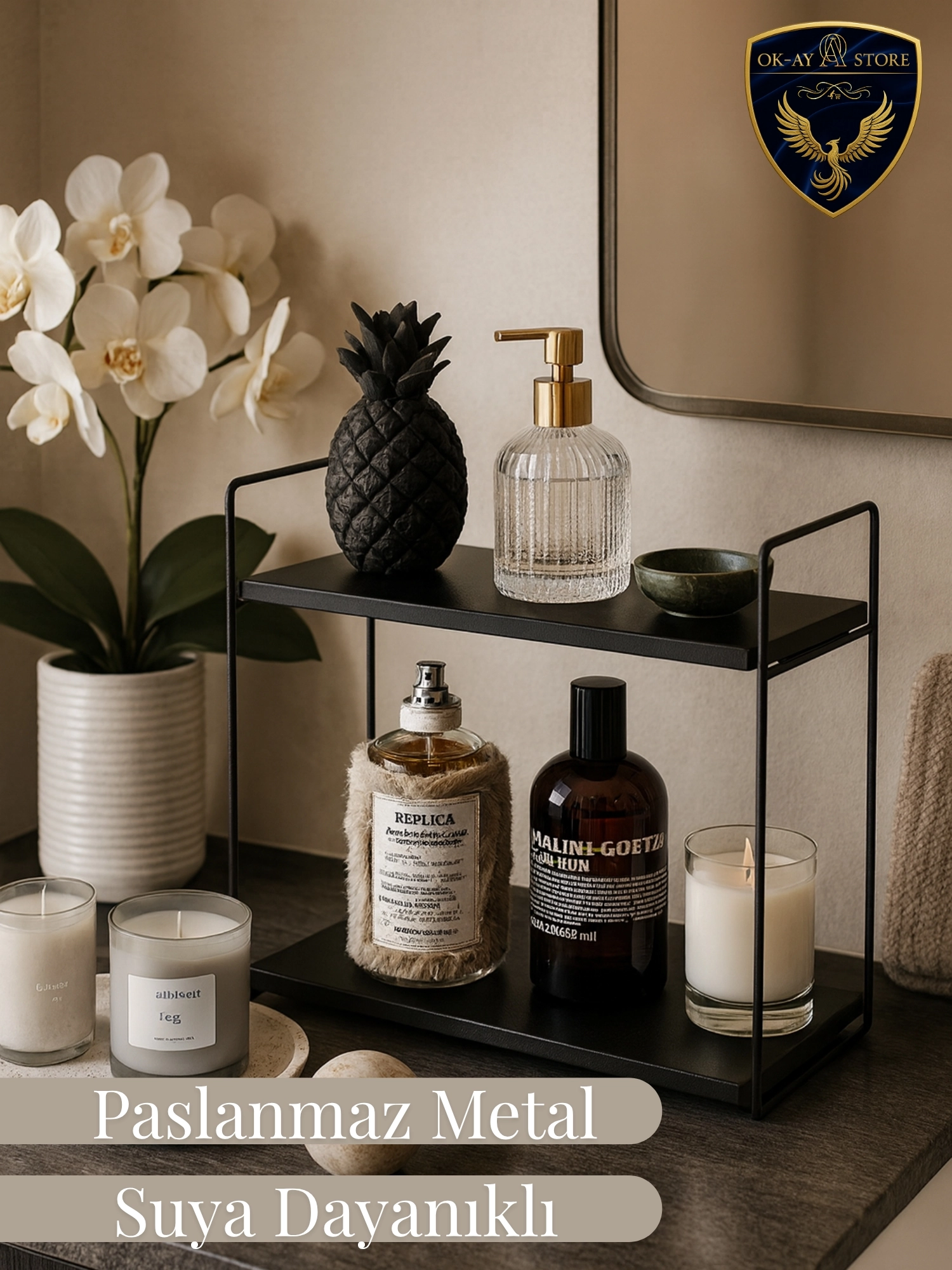 Aybisev Premium Serisi Çok Amaçlı 2 Katlı Raf – Metal Ahşap Kombinasyonu