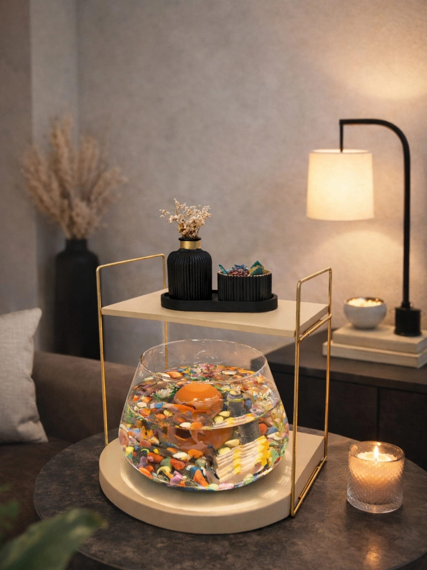 Modern ve Lüks Mekânlar İçin Cam Fanus Beta Balığı Dekoratif Akvaryum