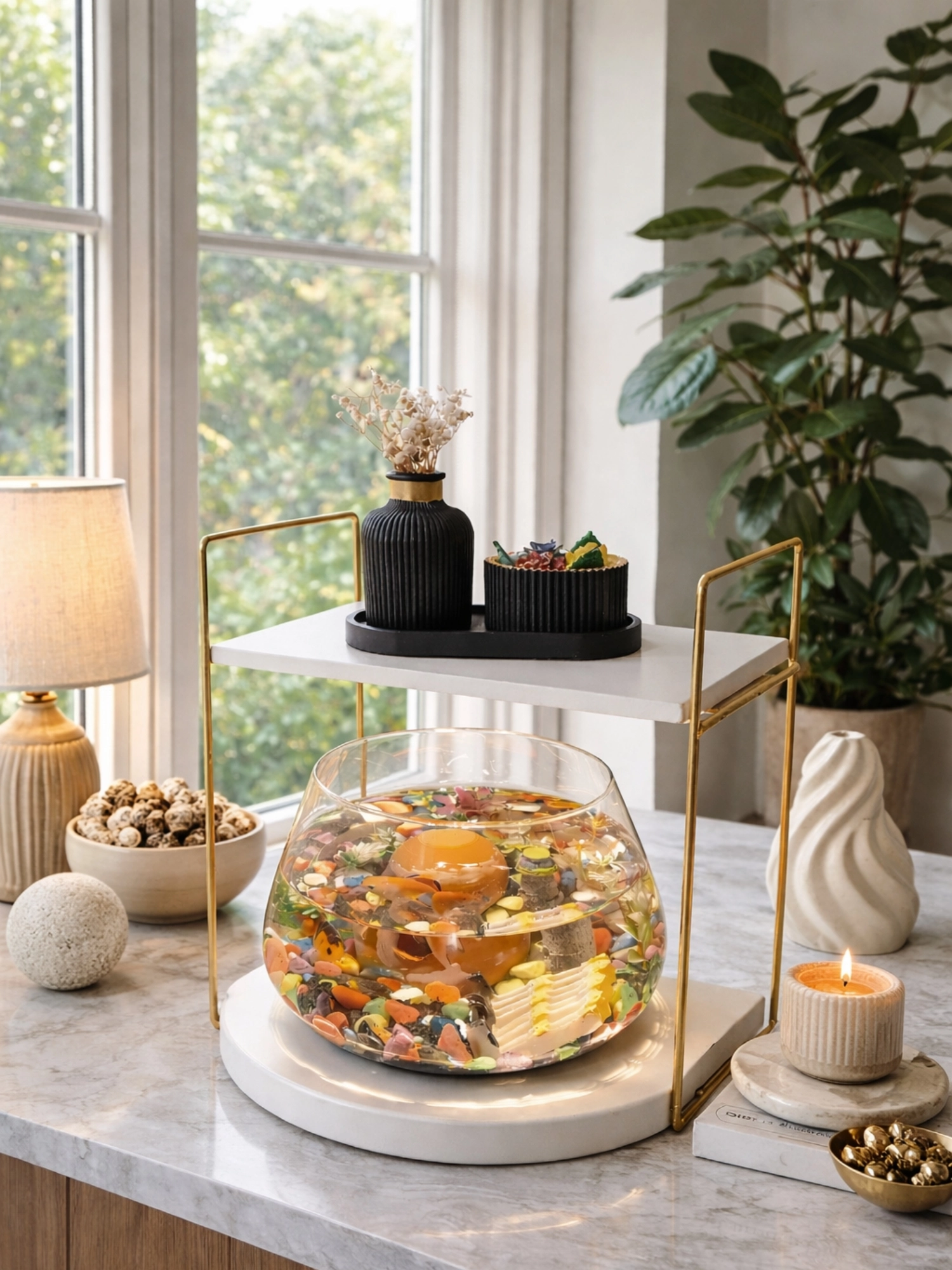 Akvaryum ve Dekor Amaçlı Cam Fanus Beta Balığı Mini Akvaryum