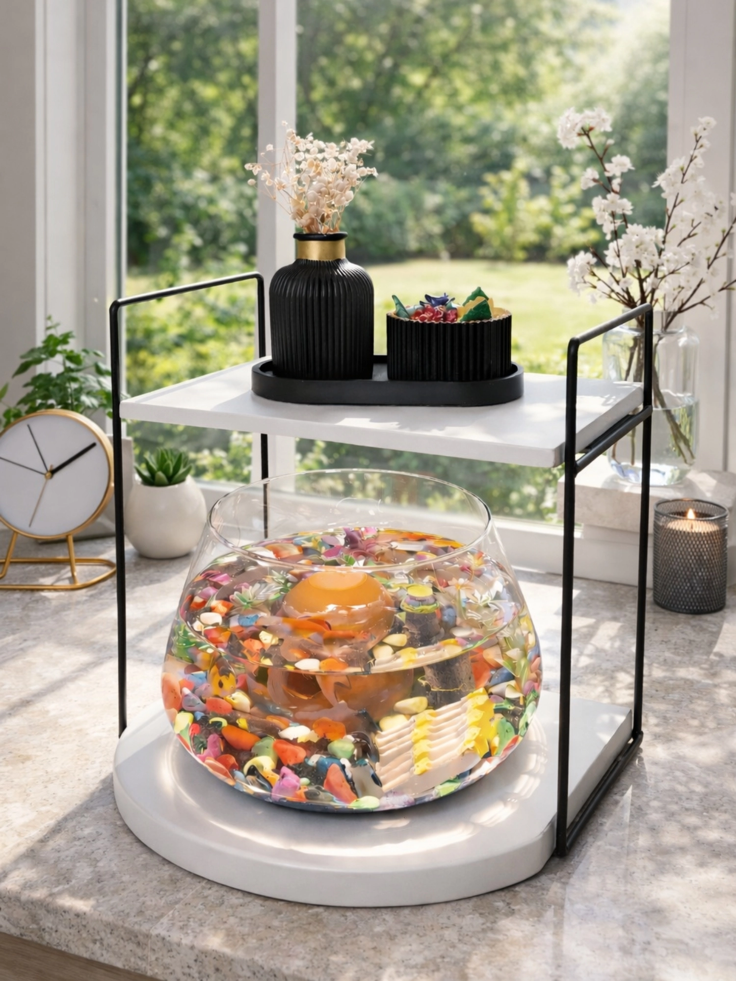 Zarif ve Premium Cam Fanus İçinde Beta Balığı Akvaryum & Fanus Standı