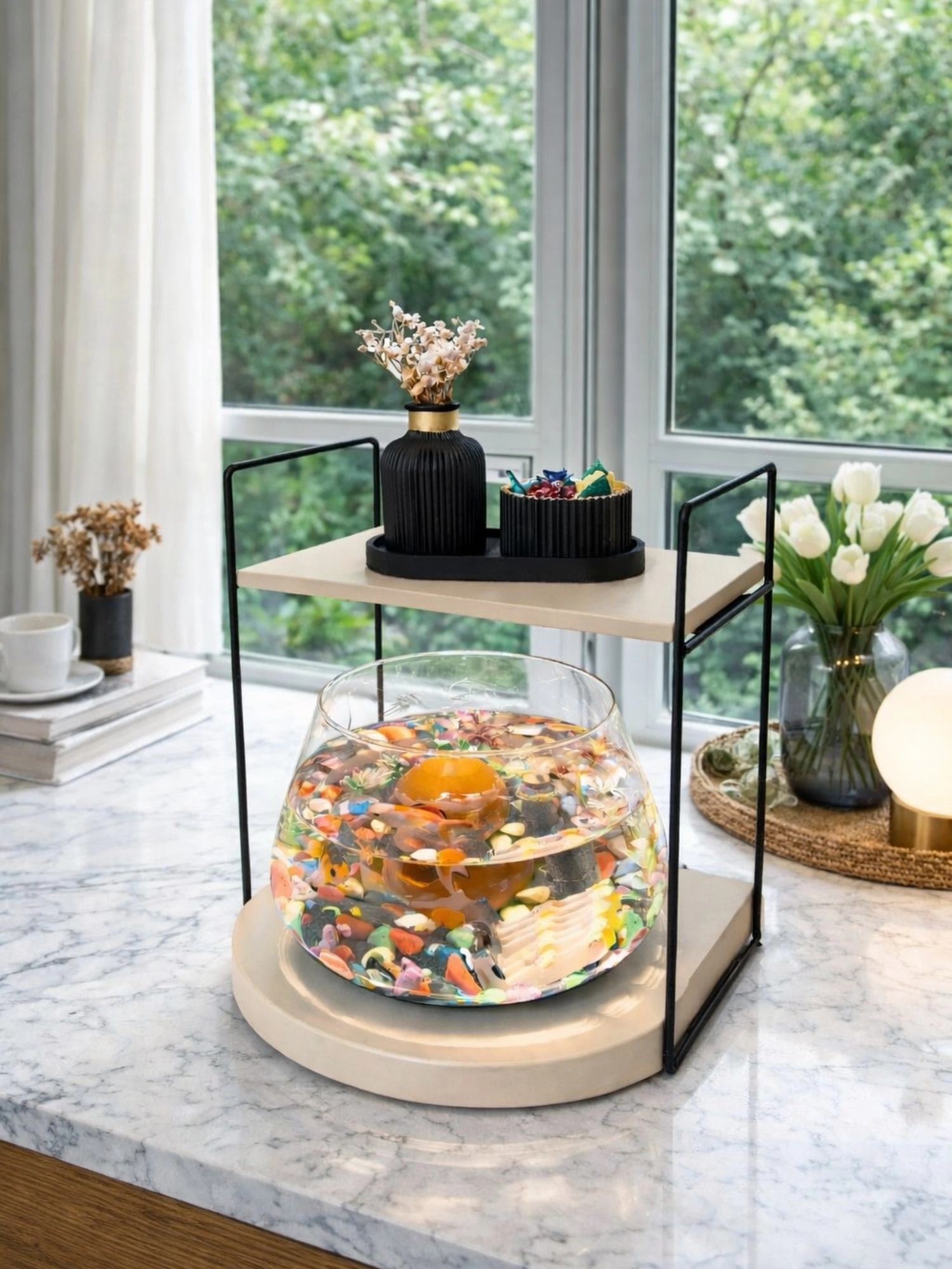 Özel Tasarım Cam Fanus Beta Balığı için Dekoratif Akvaryum & Fanus Seti