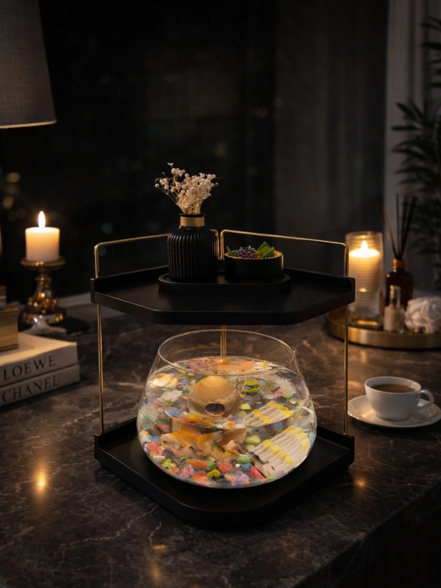 Led Işıklı Beta Akvaryumu & Fanusu, Dekoratif Masaüstü Cam Balık Fanusu Modern Tasarım