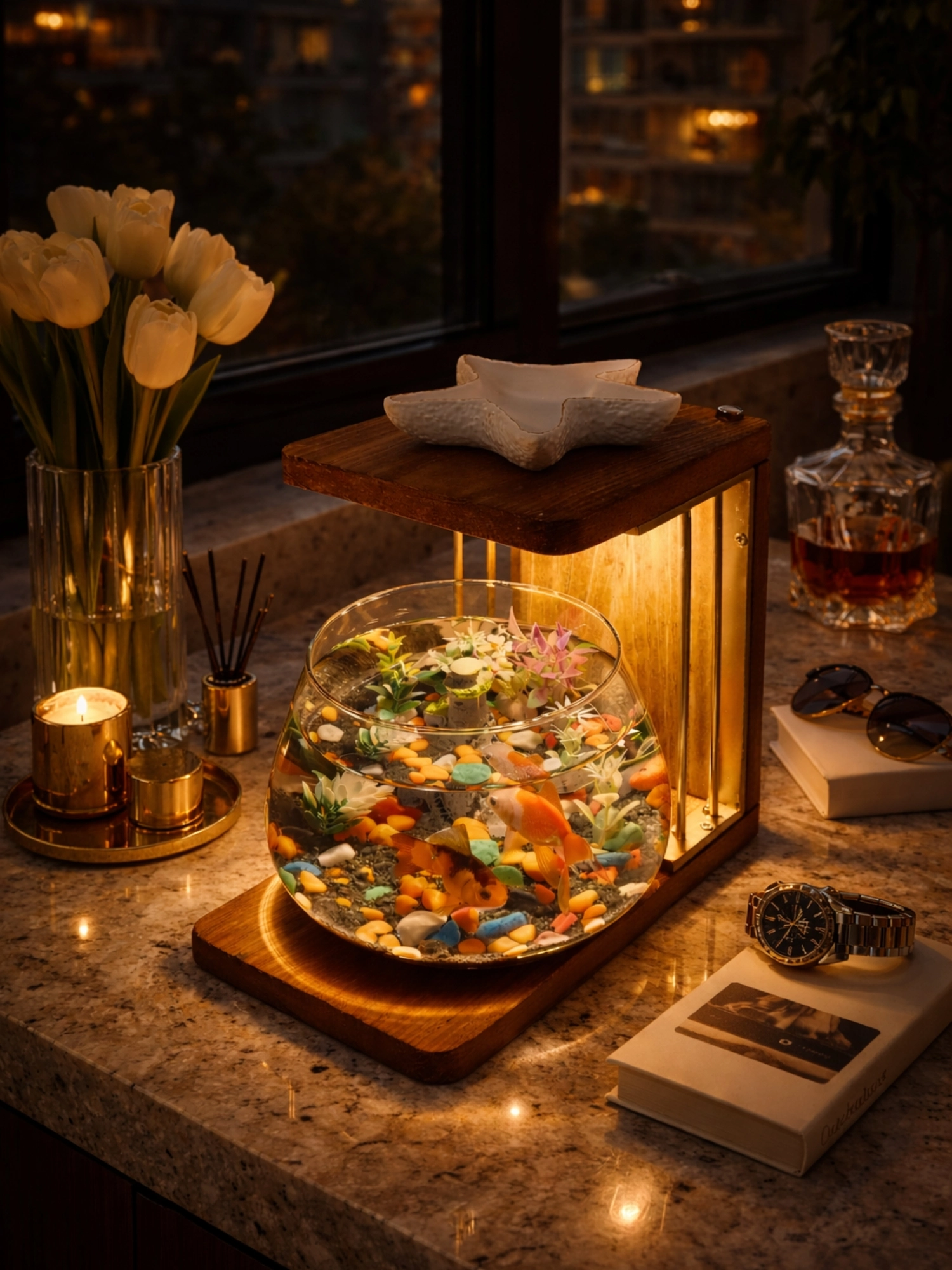 Beta Akvaryum Exclusive Cam Fanus – Işıklı, Modern ve Lüks Masa Üstü Aksesuar