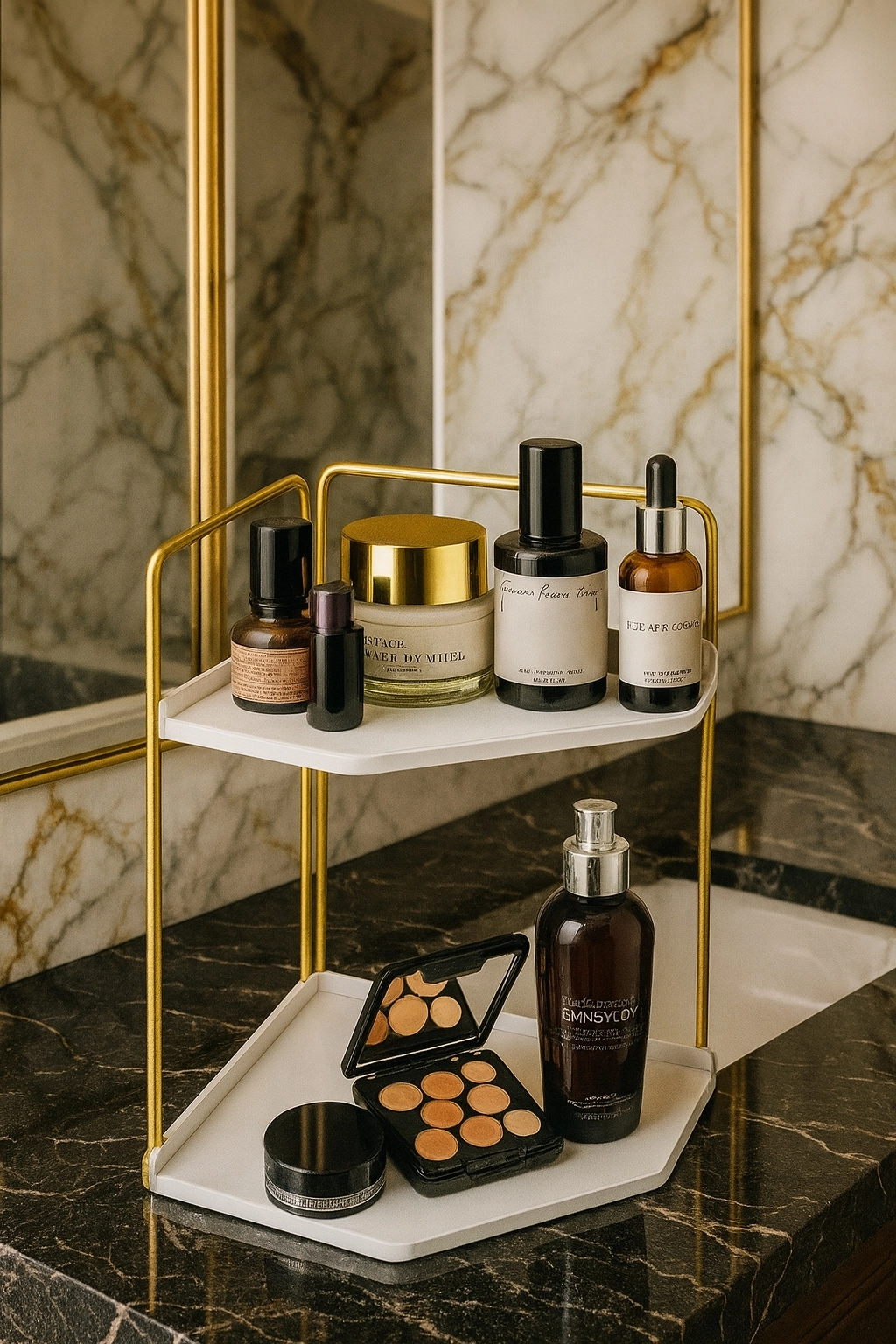 Banyo Rafı Çok Amaçlı Düzenleyici Tezgah Üstü Dekoratif 2 Katlı Raf 