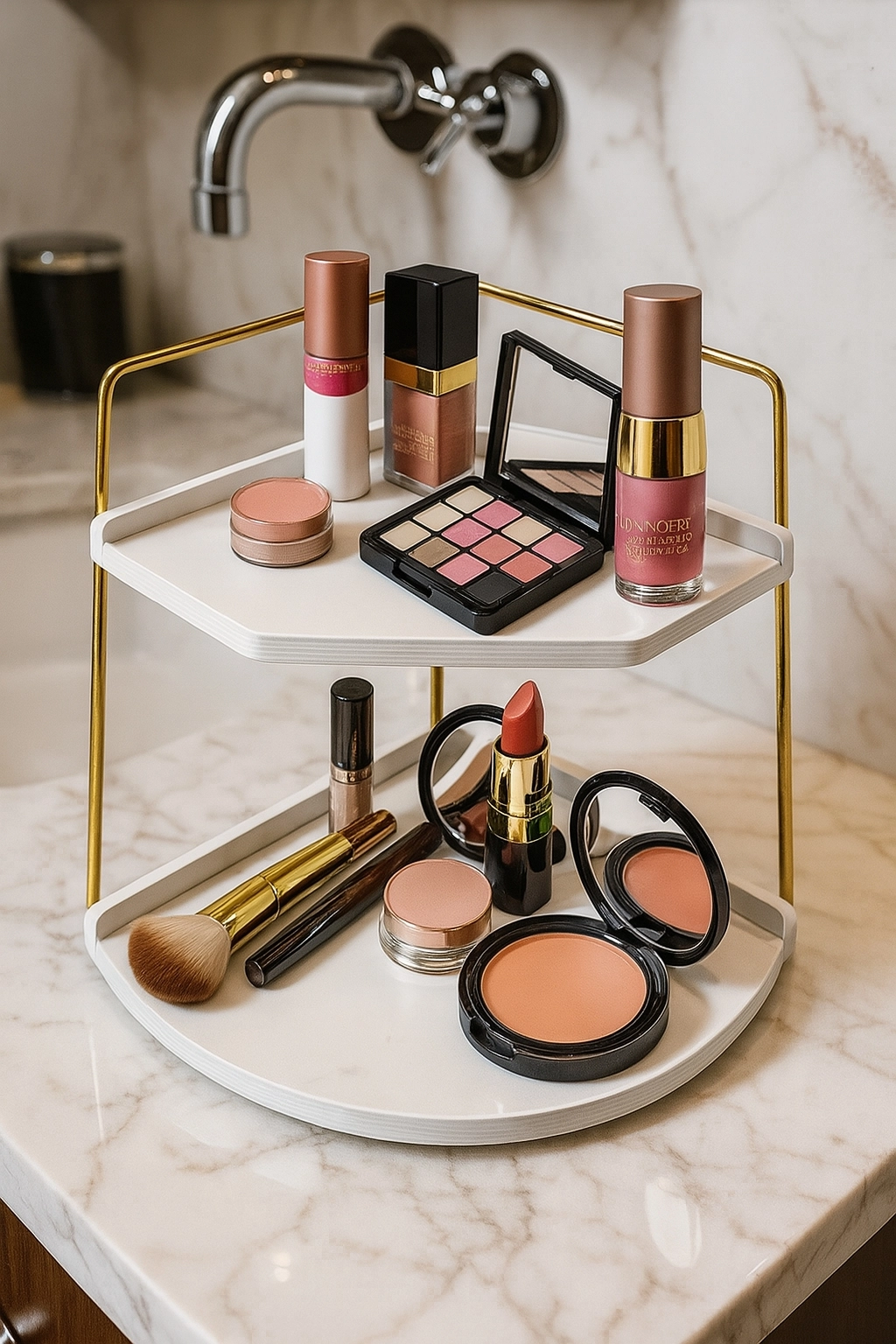 Takı Ve Makyaj Malzemesi İçin Çok Amaçlı Düzenleyici Banyo Masaüstü Kozmetik Organizeri Dekoratif 2 Katlı Raf