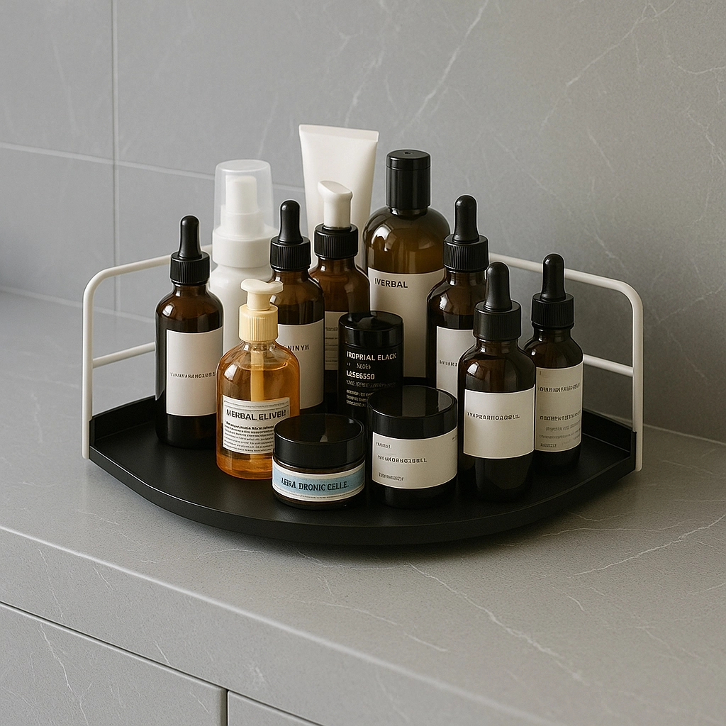 Dekoratif Ahşap Organizer | Paslanmaz Çelik Organizer – Mutfak, Banyo, Salon, Çalışma Masası