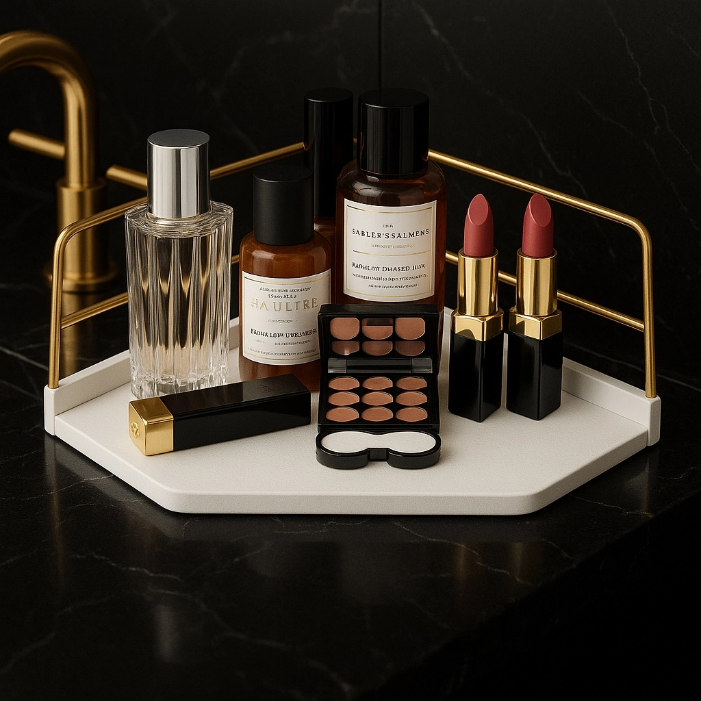 Dekoratif Ahşap Organizer | Paslanmaz Çelik Organizer – Mutfak, Banyo, Salon, Çalışma Masası