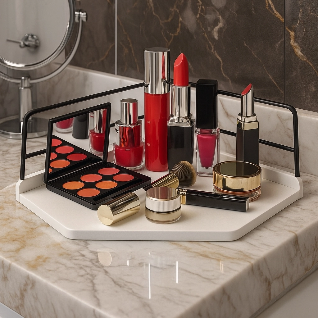 Dekoratif Ahşap Organizer | Paslanmaz Çelik Organizer – Mutfak, Banyo, Salon, Çalışma Masası