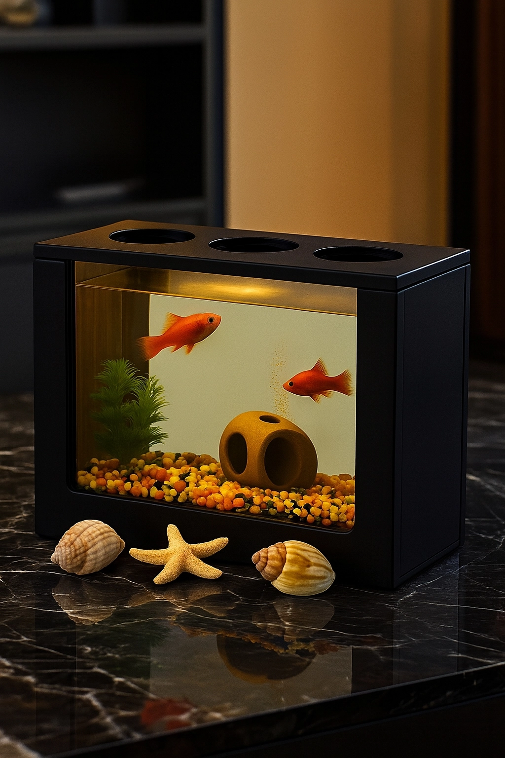 Beta Akvaryum Ahşap Hediyelik Balık Akvaryumu Şık ve Dayanıklı Modern Doğal Ahşap Tasarım Hediyelik