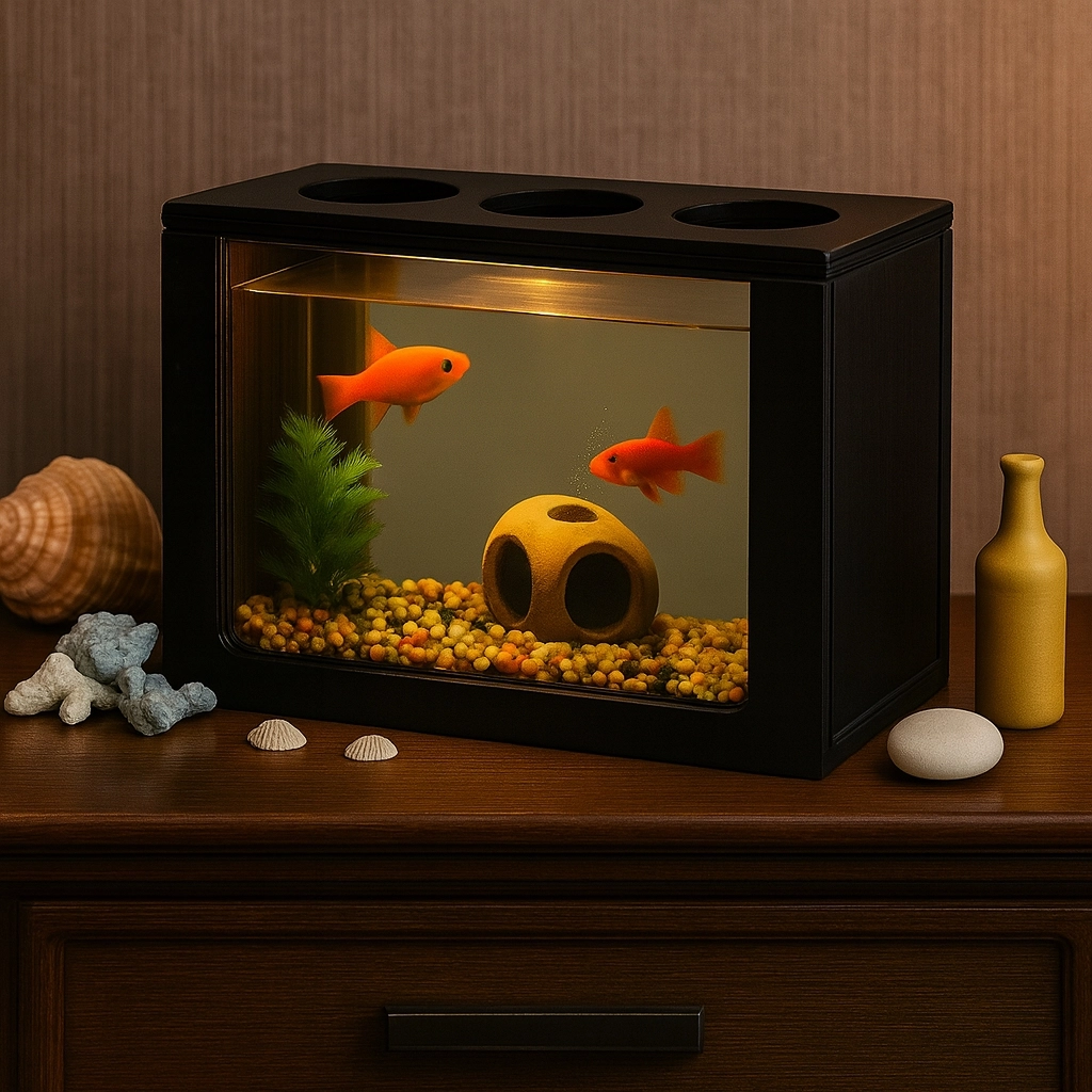 Beta Akvaryum Ahşap Hediyelik Balık Akvaryumu Şık ve Dayanıklı Modern Doğal Ahşap Tasarım Hediyelik