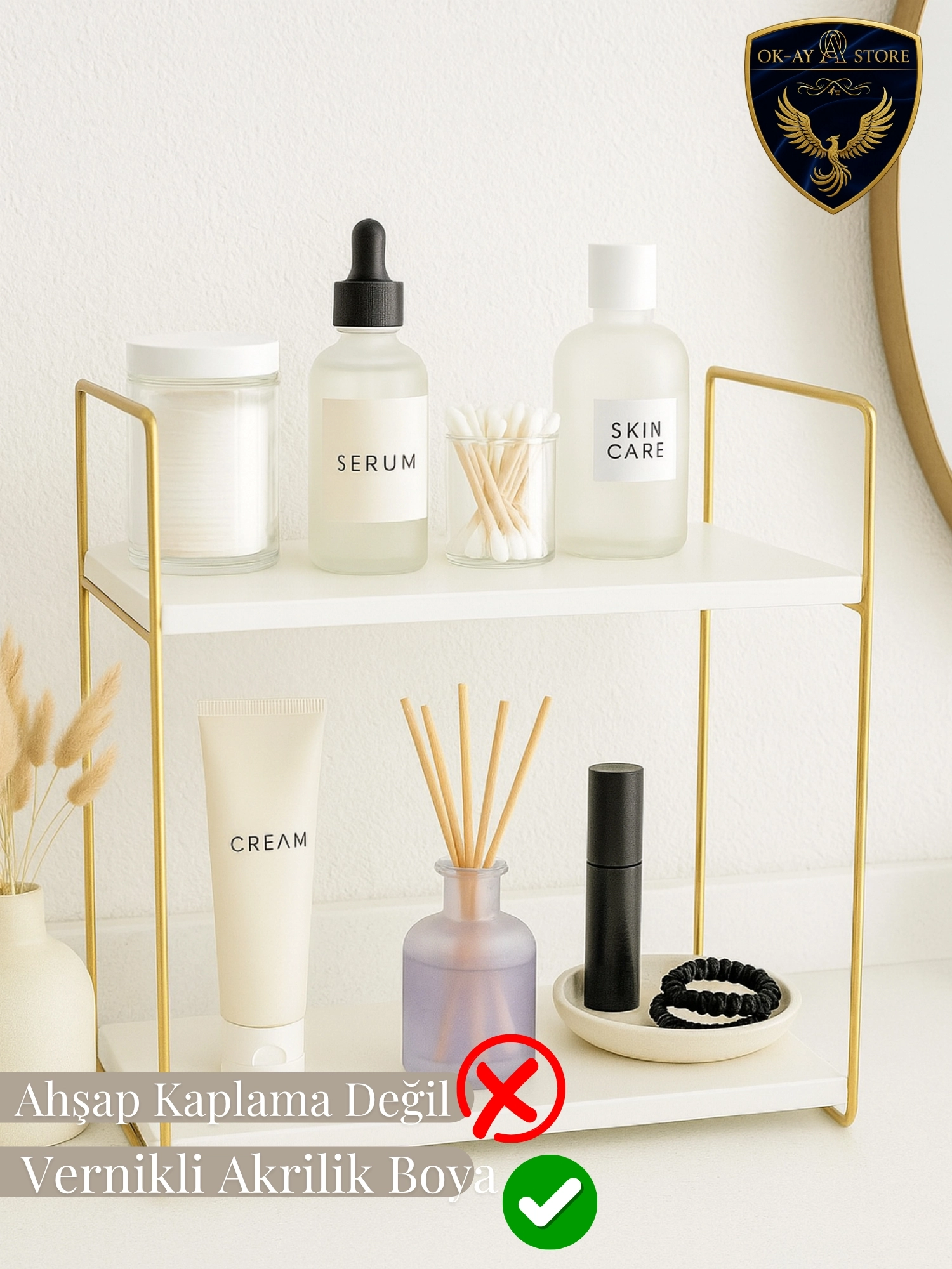 Aybisev Premium 2 Katlı Ahşap Metal Düzenleyici Raf – Dayanıklı Şık Tasarım