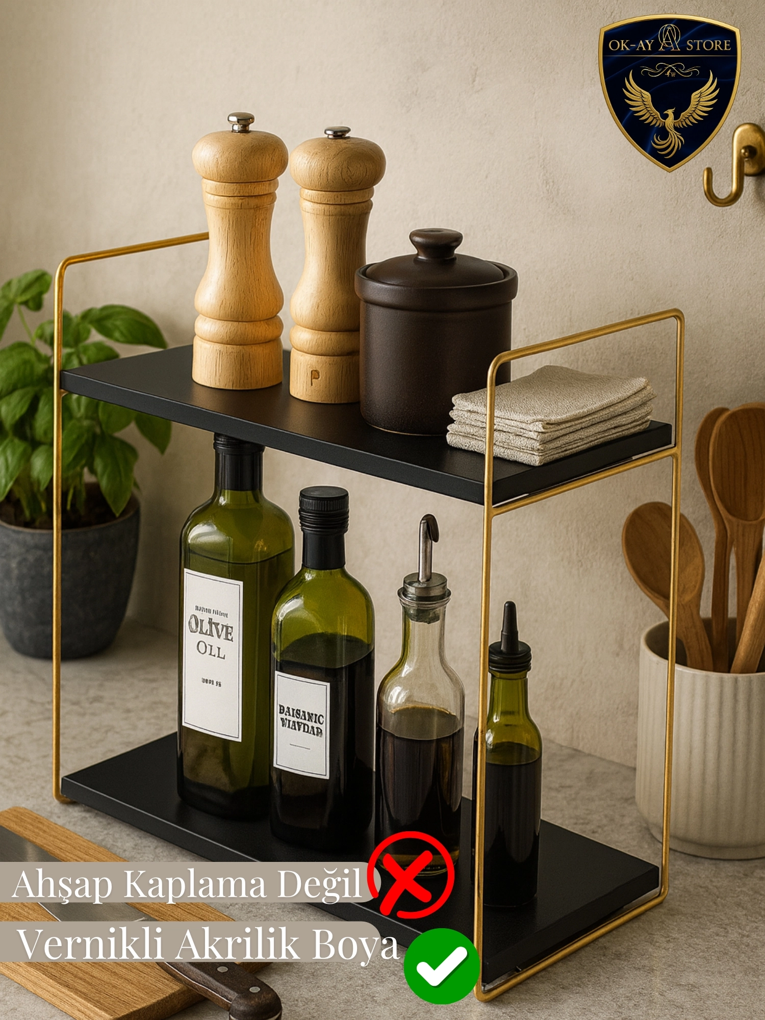 Aybisev Premium Serisi Çok Amaçlı Ahşap Metal Düzenleyici 2 Katlı Raf Uzun Ömürlü Kaliteli Tasarım 