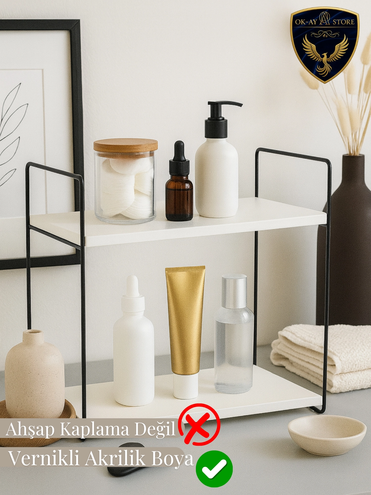 Çok Amaçlı Ahşap Metal Raf 2 Katlı – Aybisev Premium Kalitesiyle