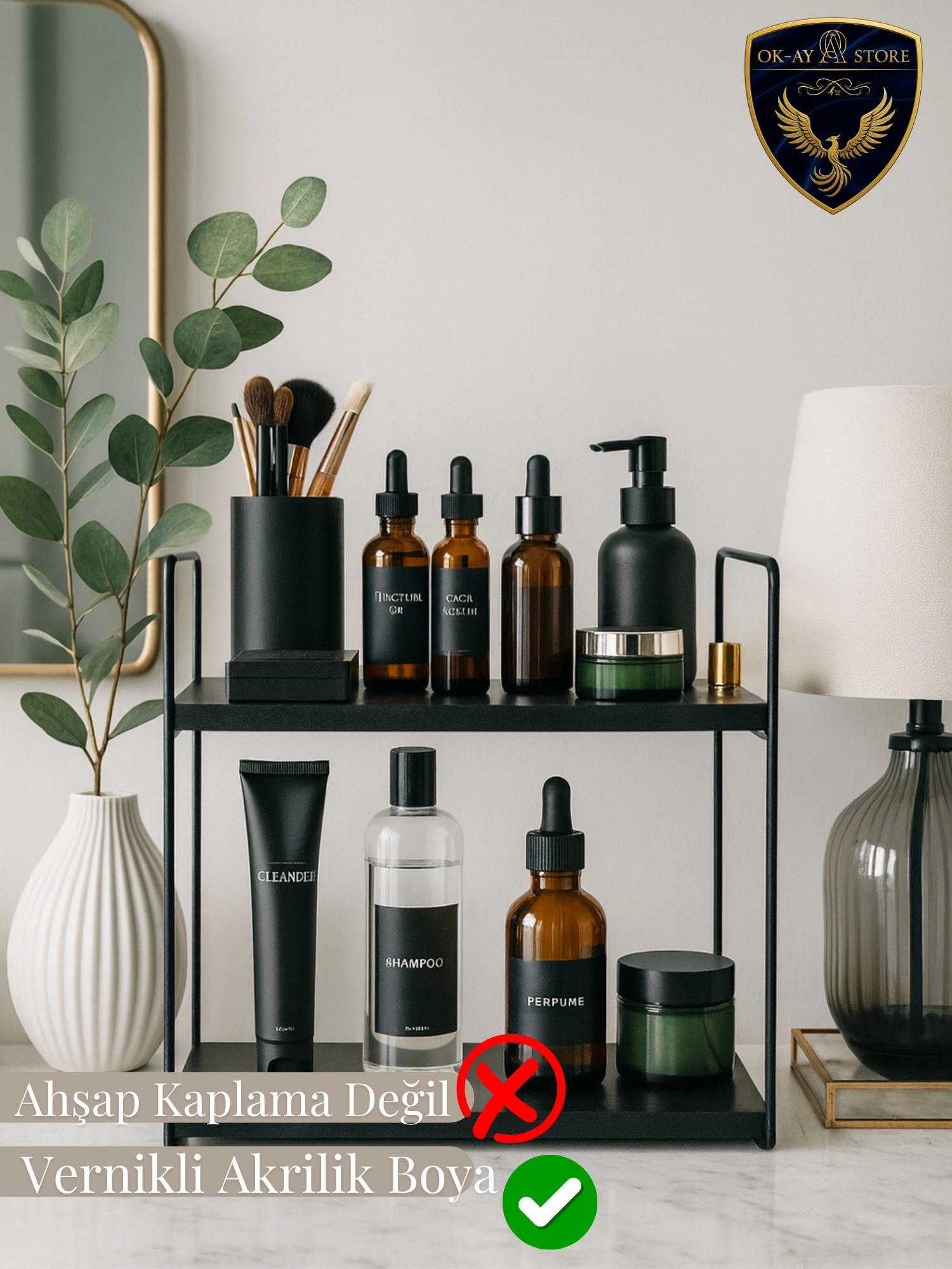 Aybisev Premium Serisi Çok Amaçlı 2 Katlı Raf – Metal Ahşap Kombinasyonu