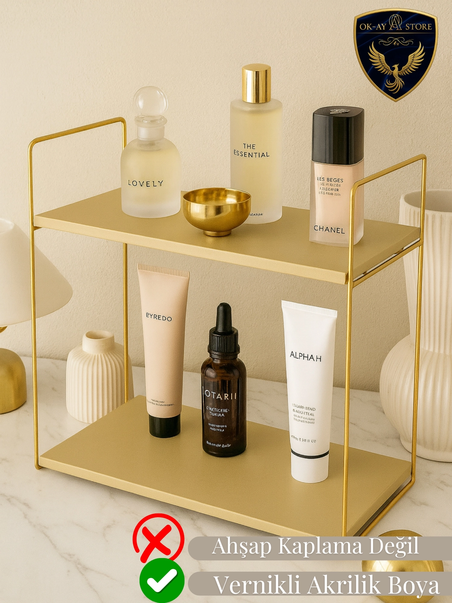 Ahşap Metal Premium Raf – Aybisev 2 Katlı Ev Düzenleyici