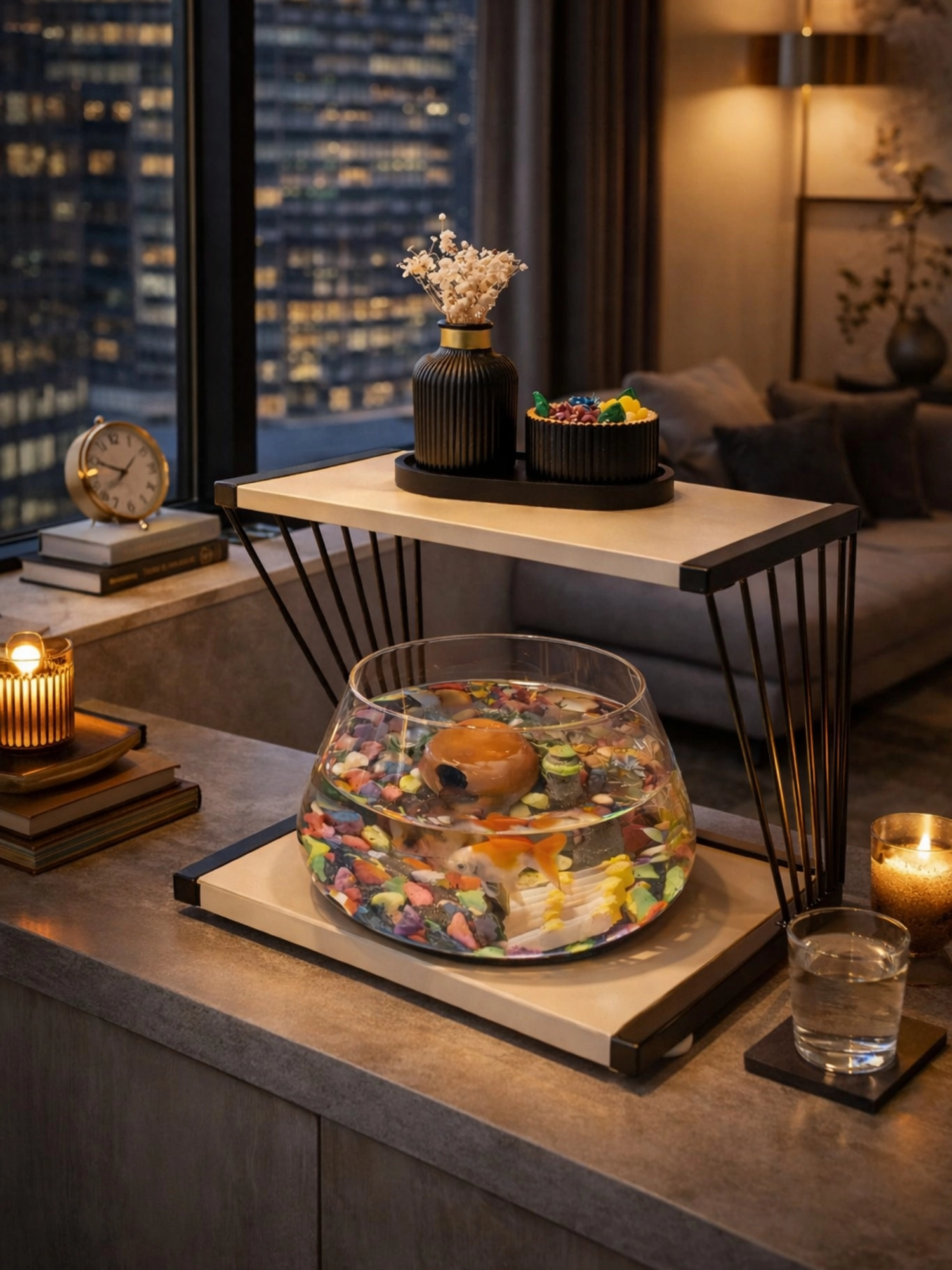 Minimal Lüks Tarzı Yansıtan Cam Fanus Beta Balığı Masa Üstü Akvaryumu