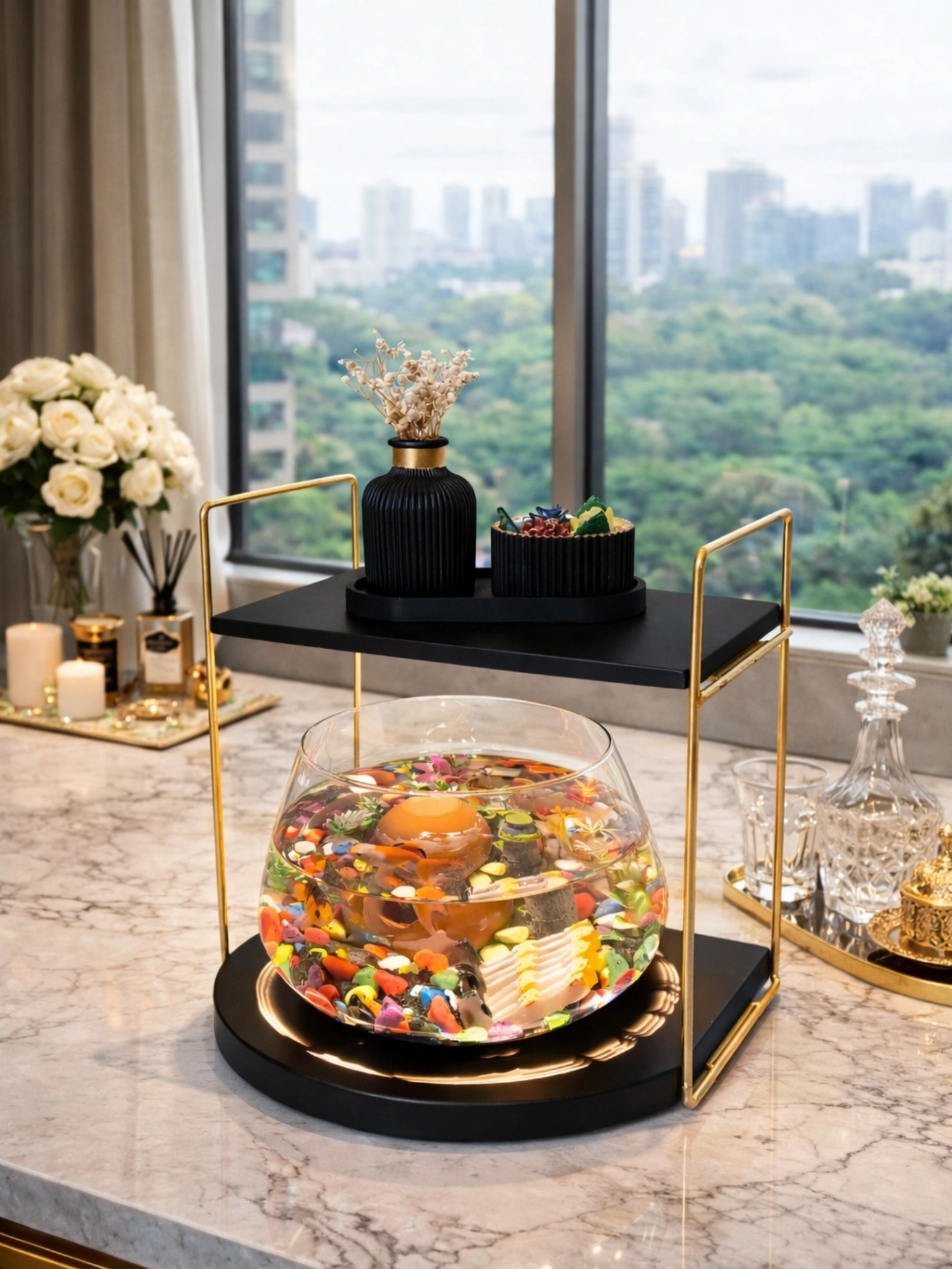 Şık ve Sofistike Tasarımlı Cam Fanus Beta Balığı Akvaryum Seti