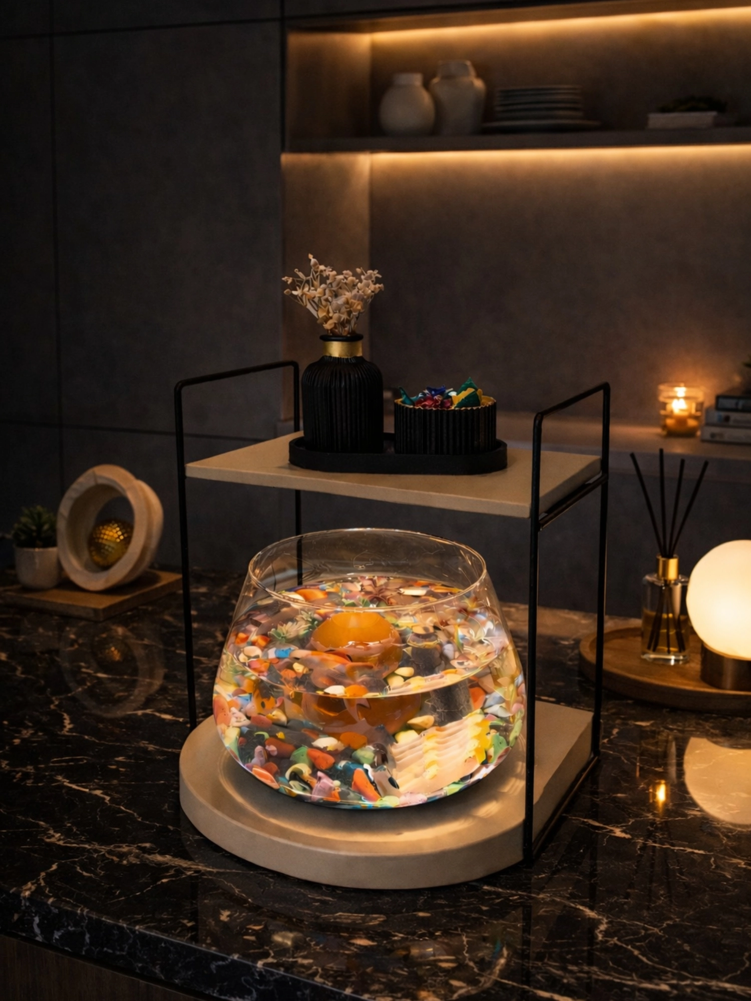 Özel Tasarım Cam Fanus Beta Balığı için Dekoratif Akvaryum & Fanus Seti