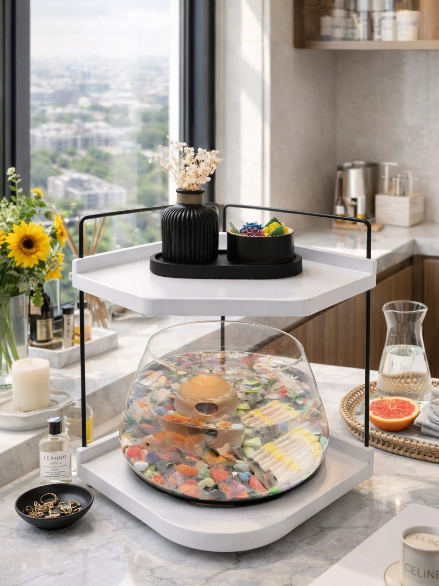 Cam Tasarımlı Led Işıklı Beta Fanusu, Dekoratif Masaüstü Akvaryum