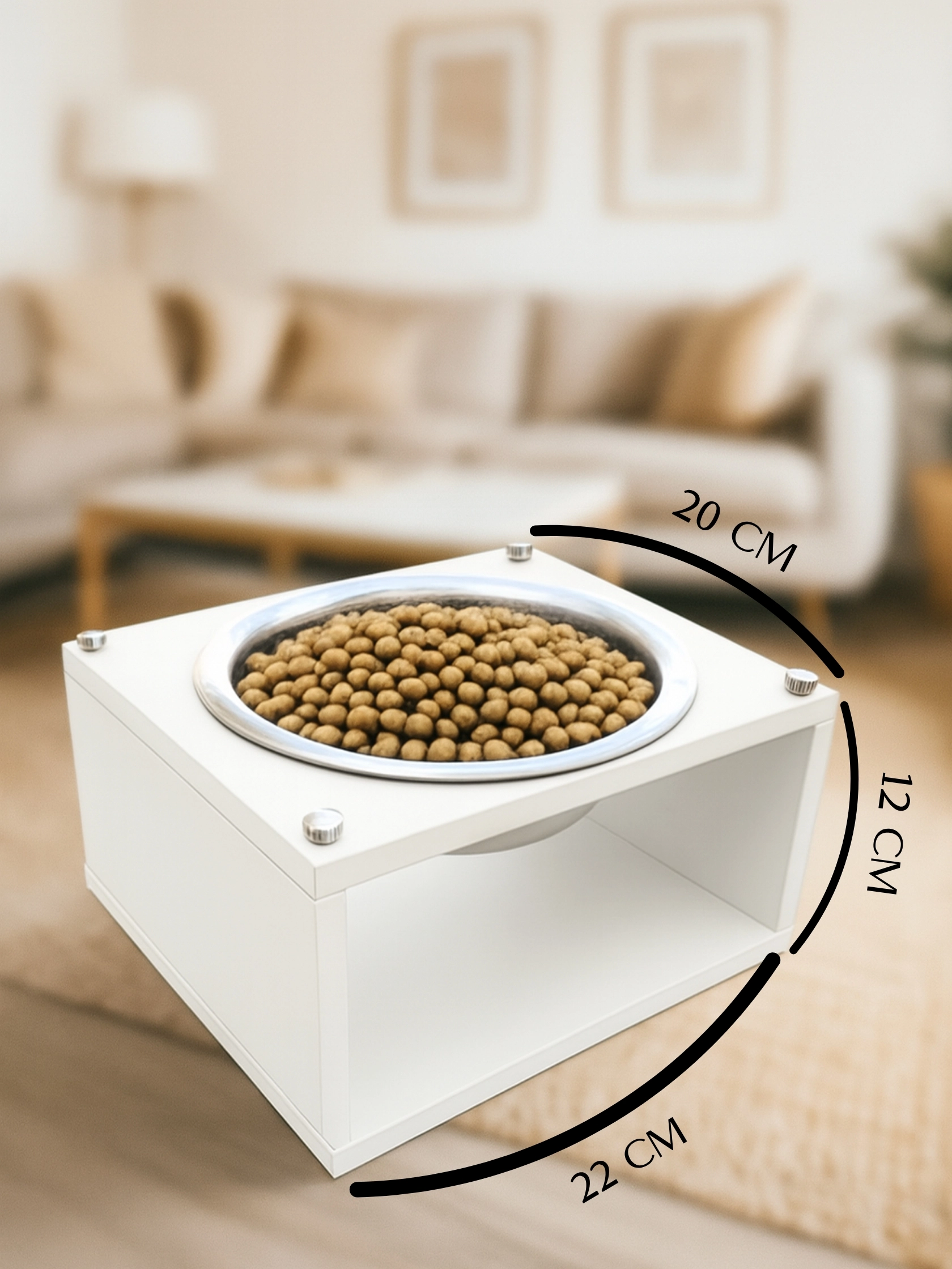 Modern Kedi Köpek Mama Standı Ahşap Gövde – Paslanmaz Çelik Kaseli Mama ve Su Standı Silvara Model
