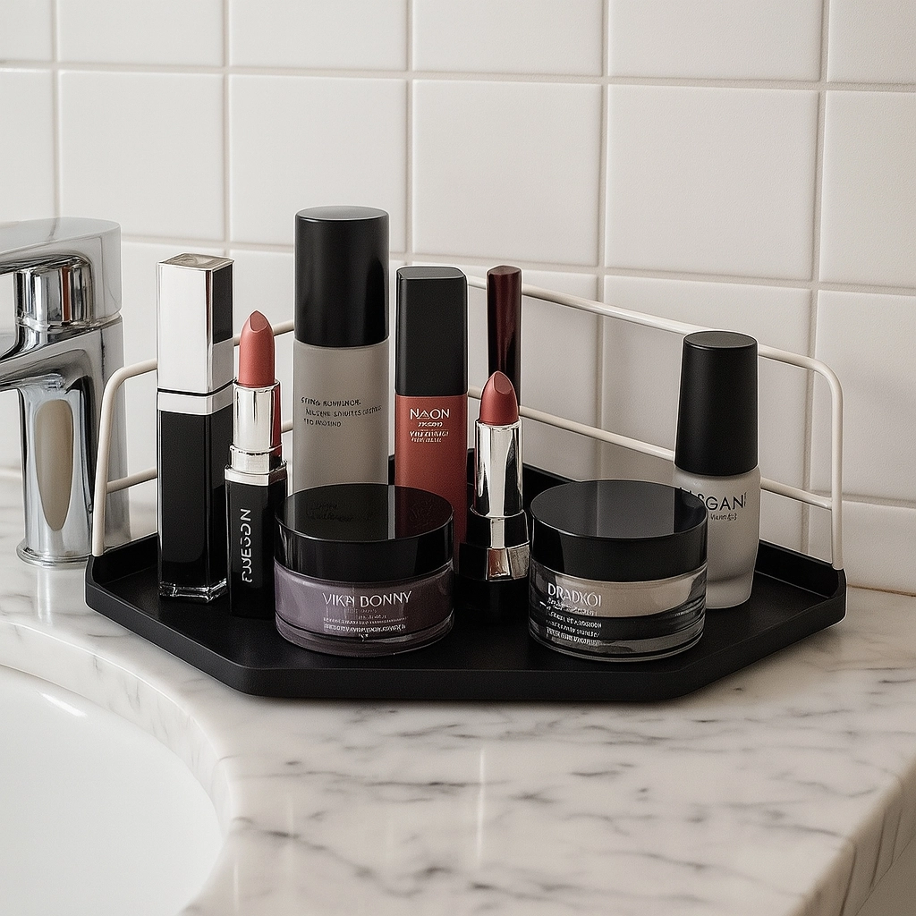 Dekoratif Ahşap Organizer | Paslanmaz Çelik Organizer – Mutfak, Banyo, Salon, Çalışma Masası