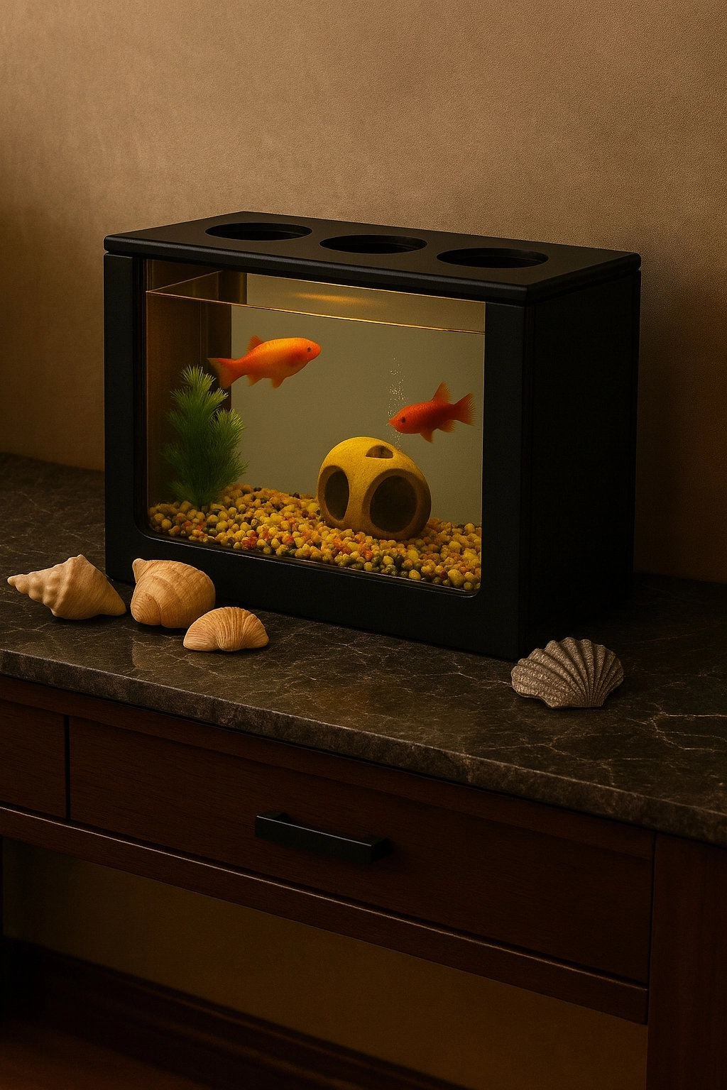 Beta Akvaryum Ahşap Hediyelik Balık Akvaryumu Şık ve Dayanıklı Modern Doğal Ahşap Tasarım Hediyelik