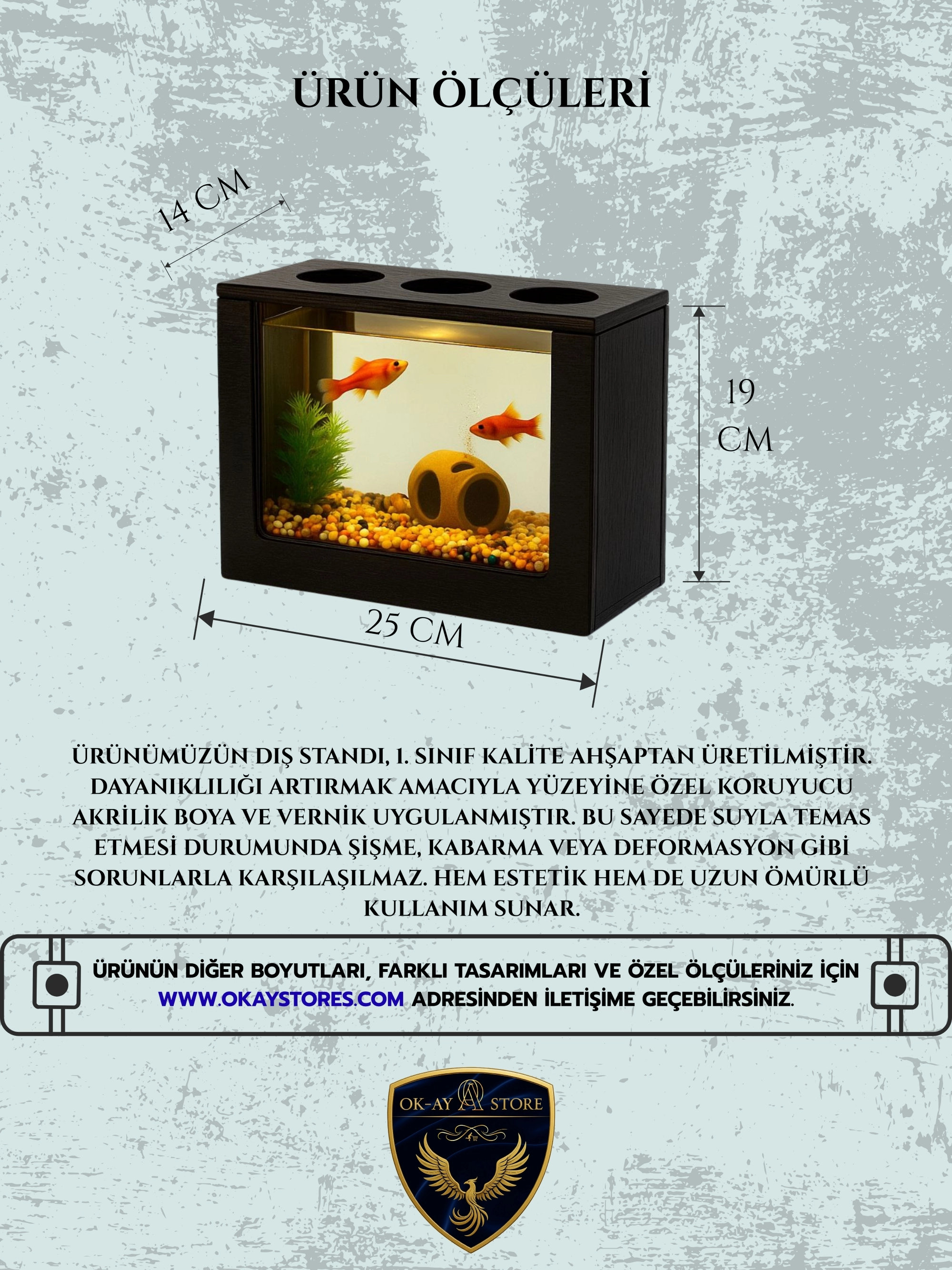 Beta Akvaryum Ahşap Hediyelik Balık Akvaryumu Şık ve Dayanıklı Modern Doğal Ahşap Tasarım Hediyelik