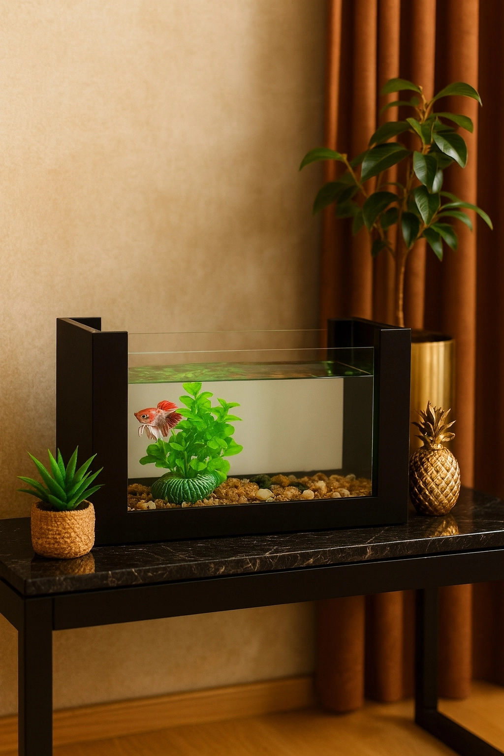 Beta Ahşap Hediyelik Balık Akvaryumu | Doğal Ahşap Şık ve Dayanıklı Modern Tasarım | Hediyelik Özel Seri