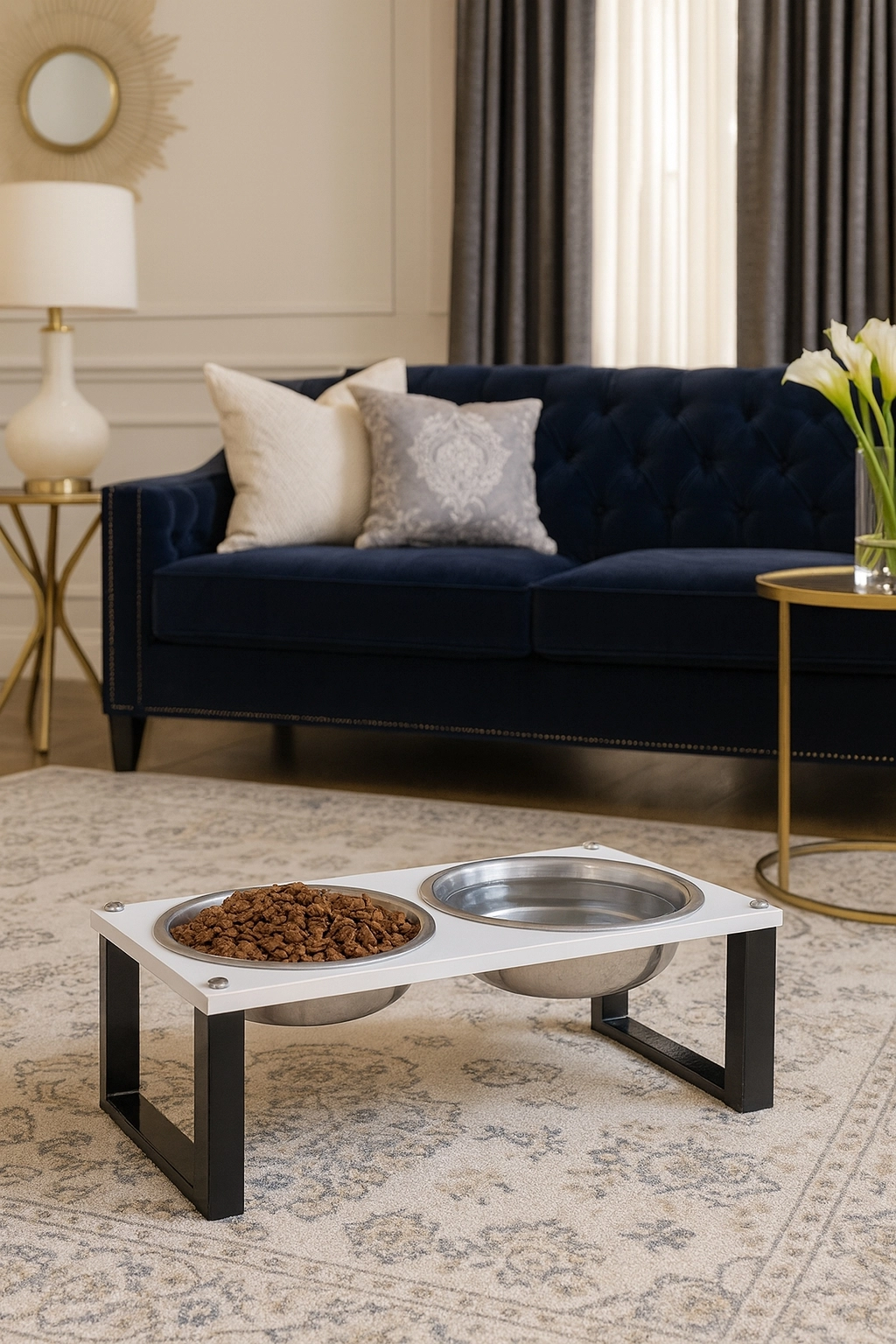 Kedi ve Köpekler İçin Premium Yeme Standı, Paslanmaz Çelik Kase, Kaymaz Tabanlı