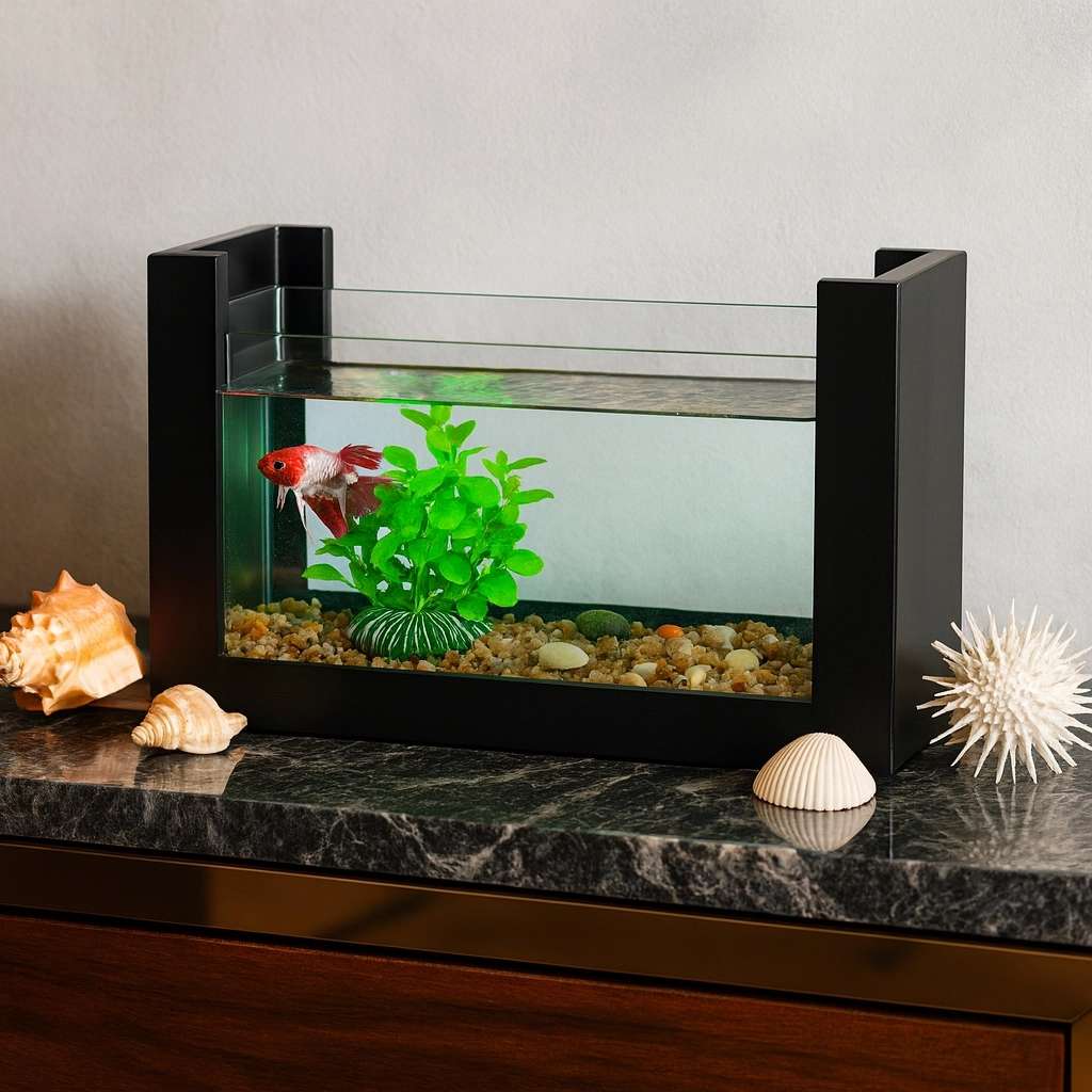 Beta Ahşap Hediyelik Balık Akvaryumu | Doğal Ahşap Şık ve Dayanıklı Modern Tasarım | Hediyelik Özel Seri