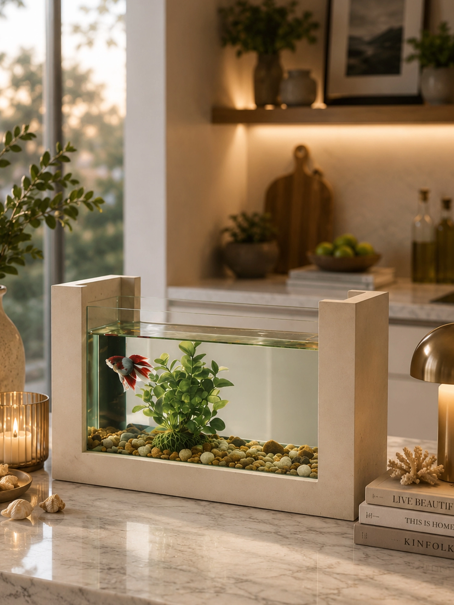 Beta Balığı İçin Ahşap Mini Akvaryum Modern Şık Doğal Minimal Tasarım