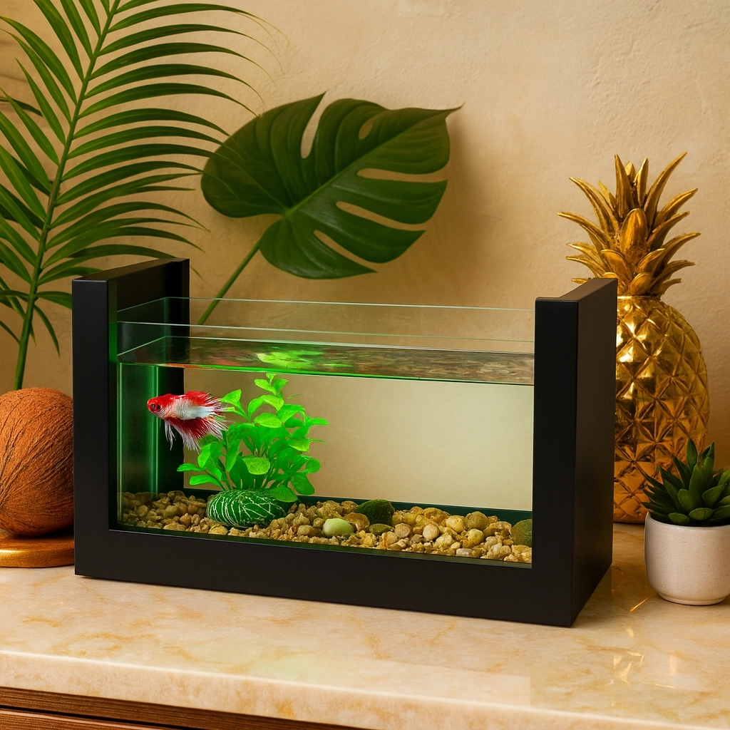 Beta Ahşap Hediyelik Balık Akvaryumu | Doğal Ahşap Şık ve Dayanıklı Modern Tasarım | Hediyelik Özel Seri
