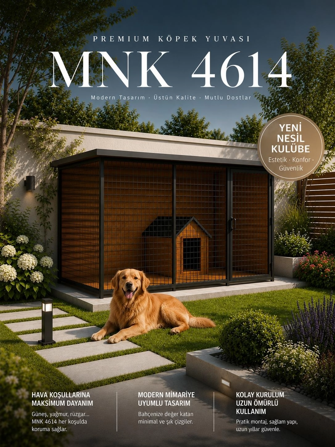 Modern Ahşap Köpek Kulübesi Geniş Verandalı Bahçe Köpek Evi Dört Mevsim Kullanım