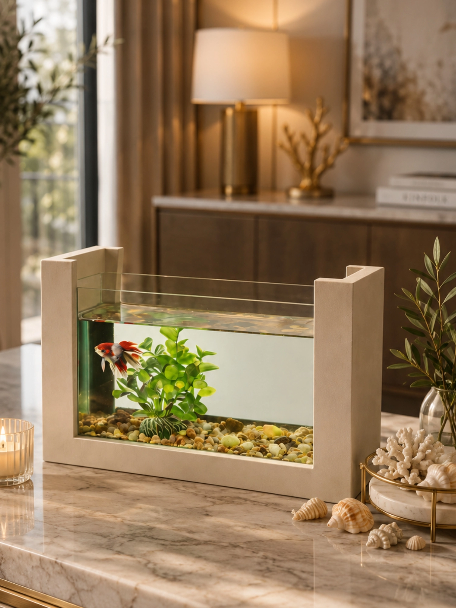Beta Balığı İçin Ahşap Mini Akvaryum Modern Şık Doğal Minimal Tasarım